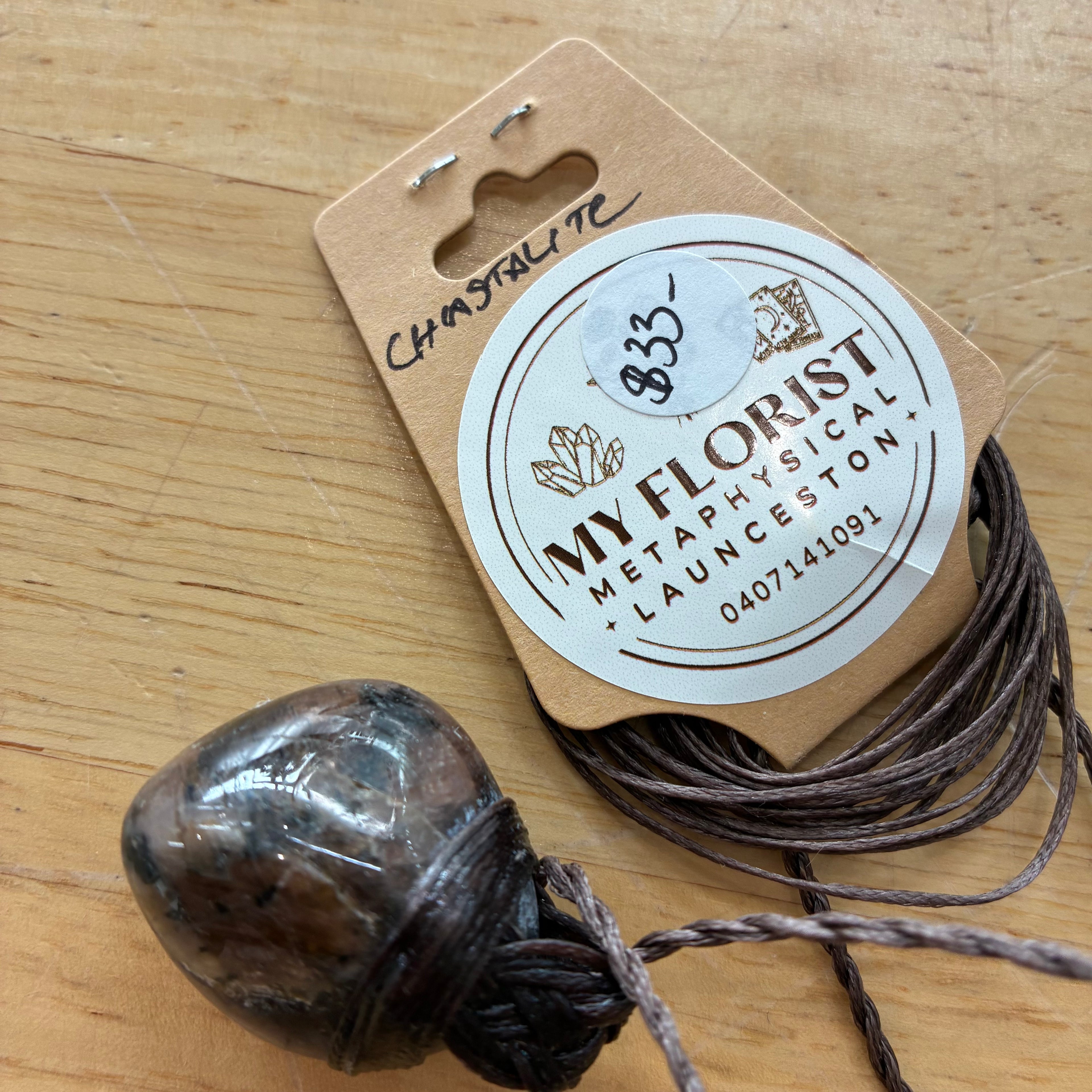 Chiastolite Leather Necklace - Grounding & Protection (Cross stone)