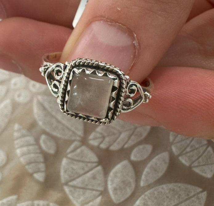 Rose Quartz Intricate Square Ring – Love, Compassion & Emotional Healing (AU R / US 9)