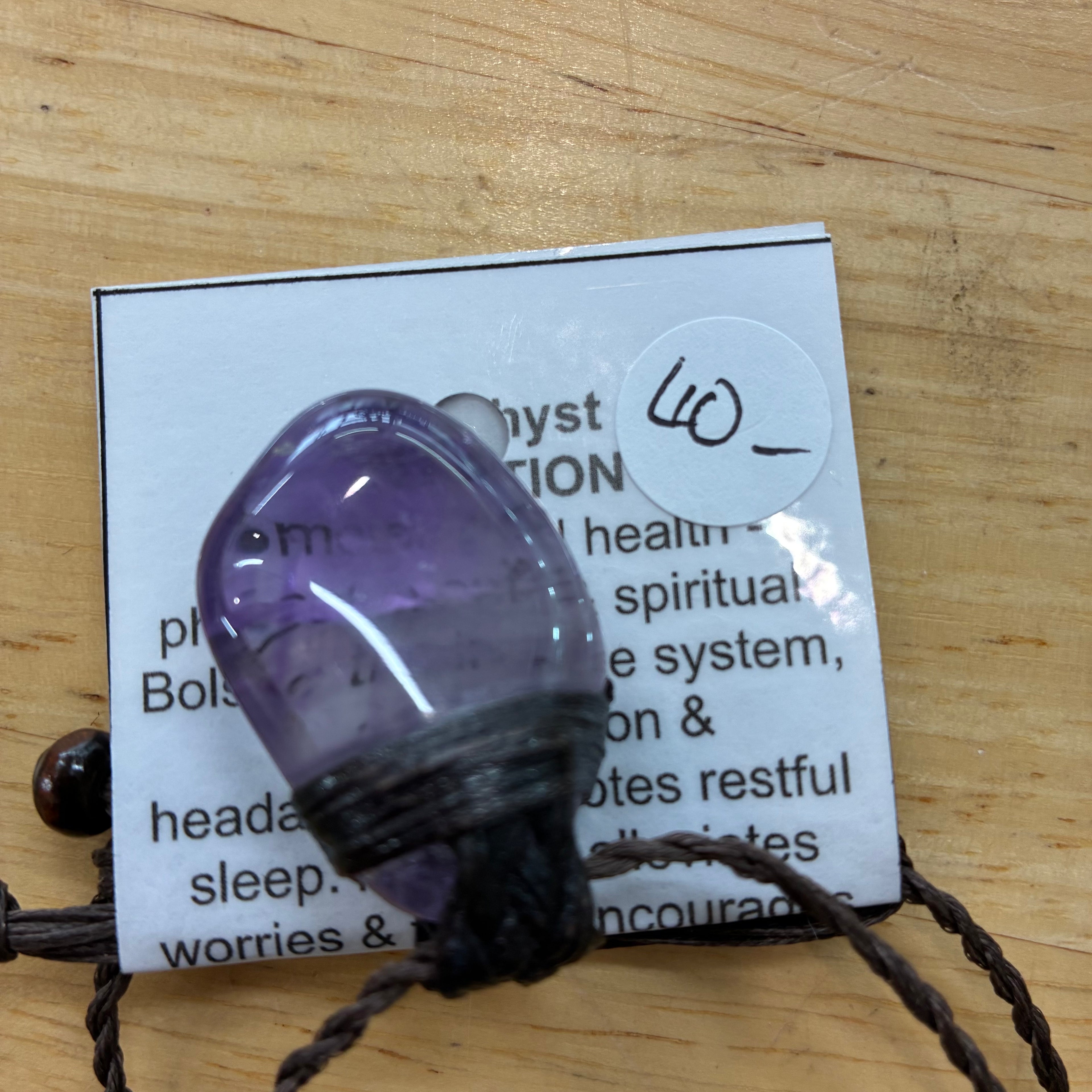 Amethyst Leather Necklace - Peace