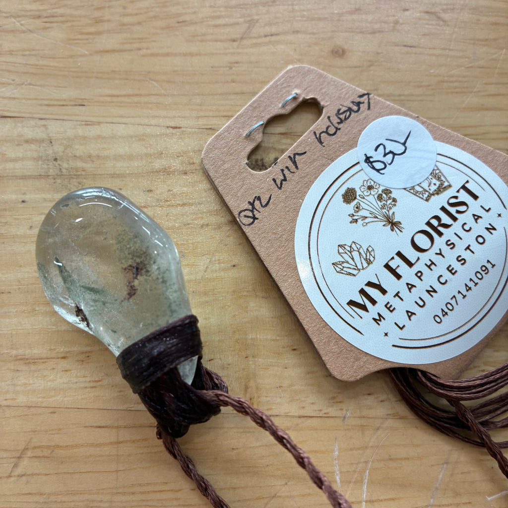 Clear Quartz with Inclusions Leather Necklace - Insight