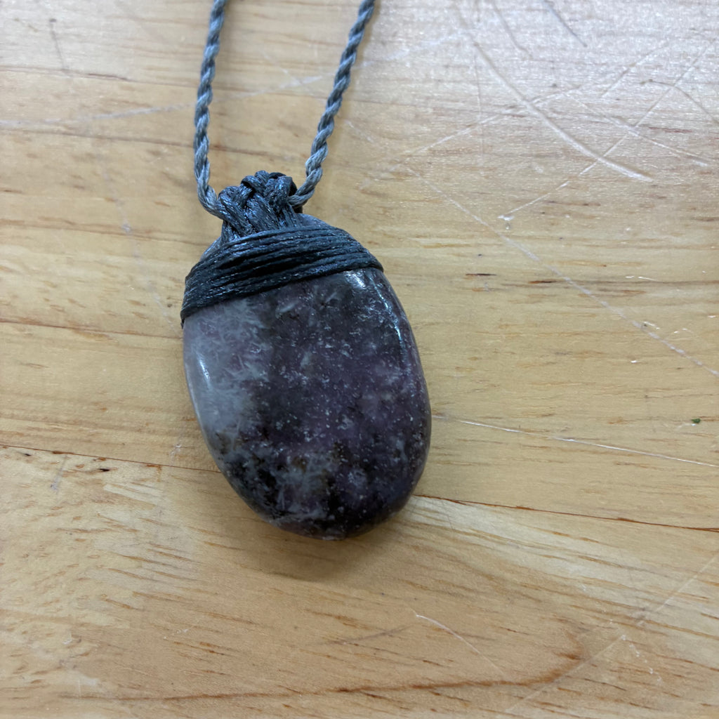 Lepidolite Oval Leather Necklace - Peace