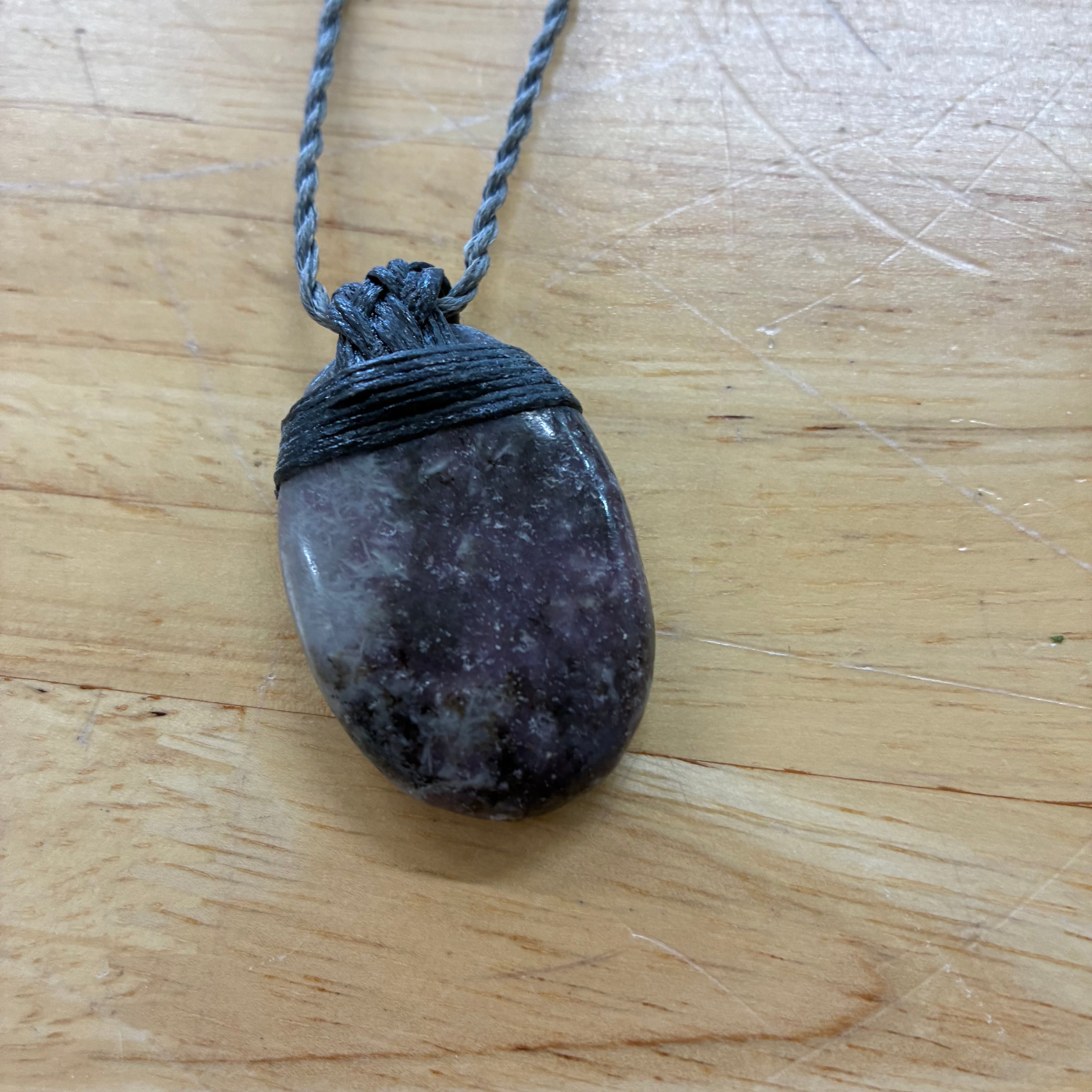 Lepidolite Oval Leather Necklace - Peace