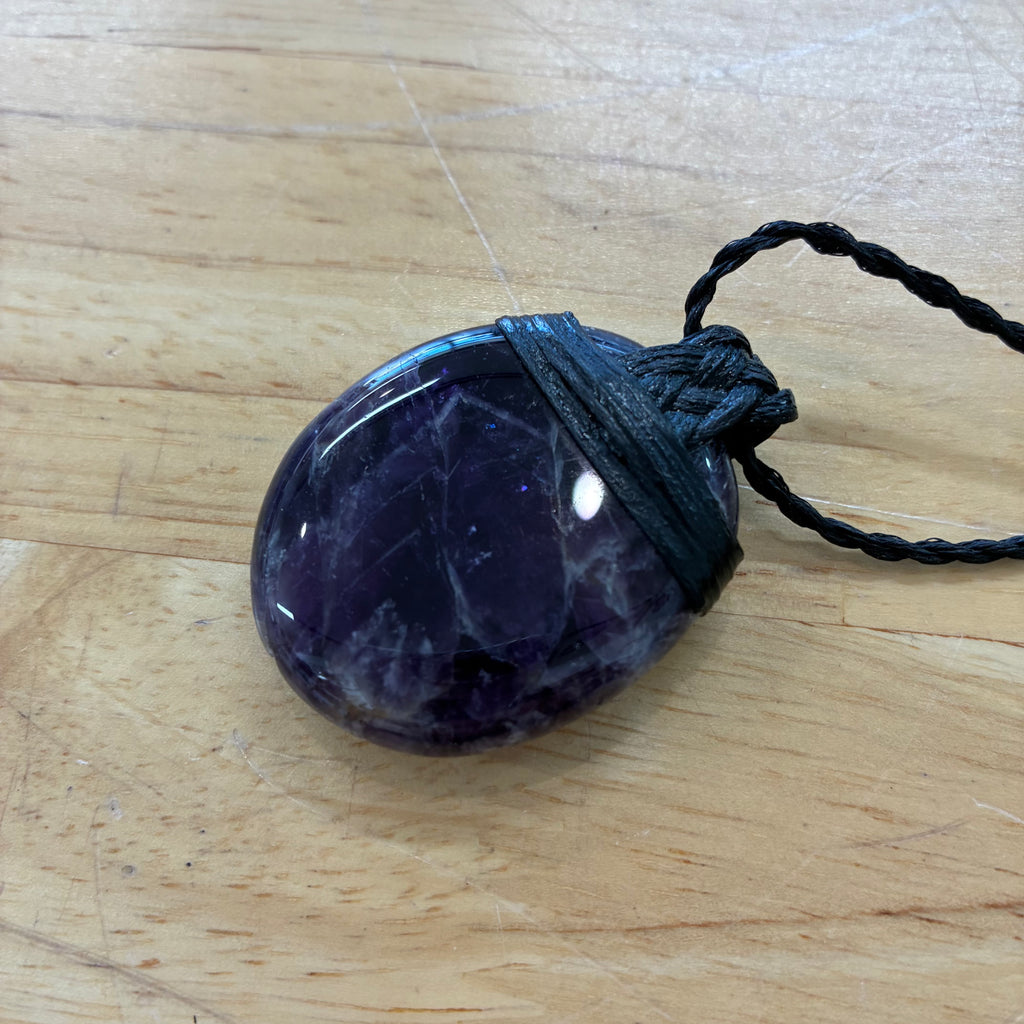 Chevron Amethyst Leather Necklace - Intuition