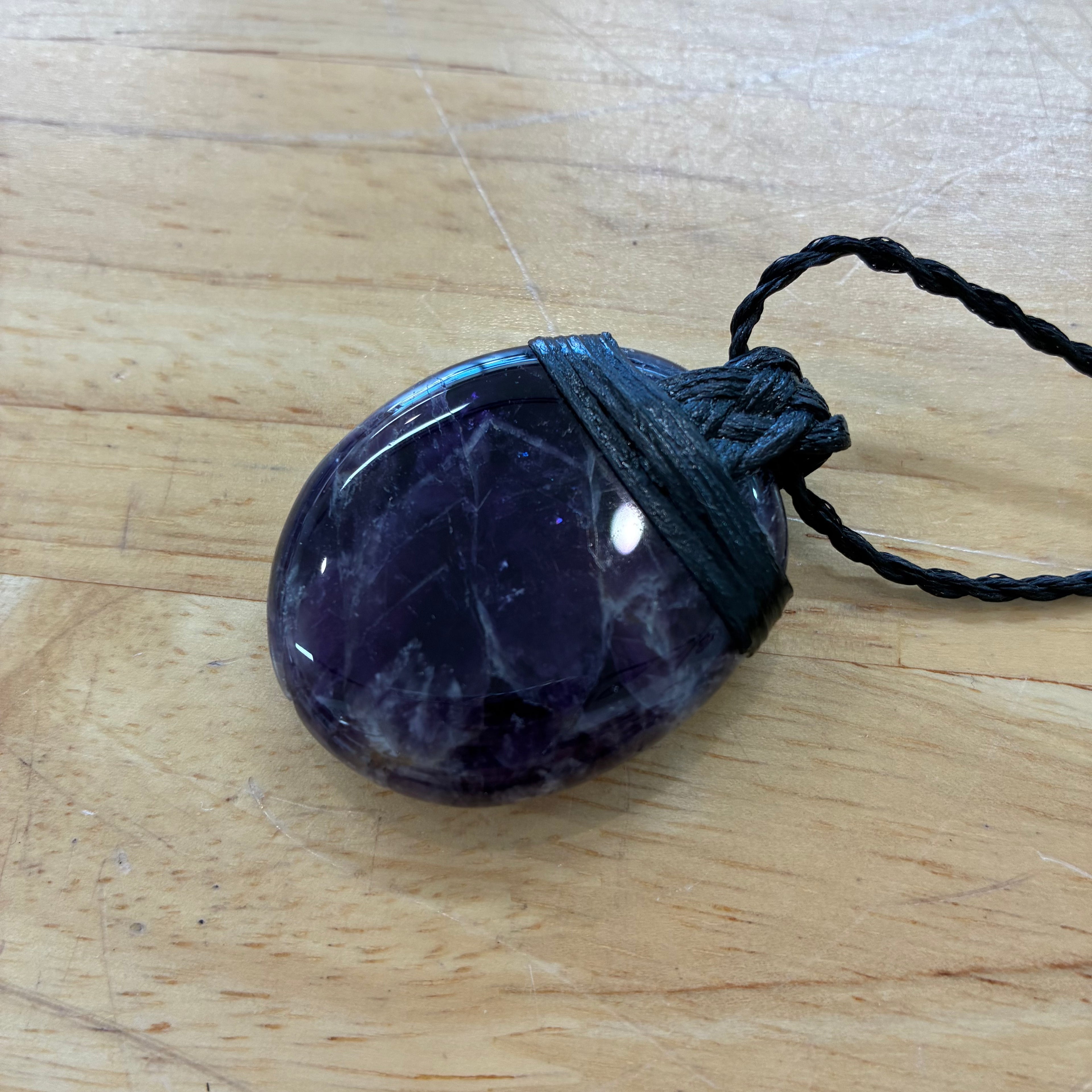 Chevron Amethyst Leather Necklace - Intuition