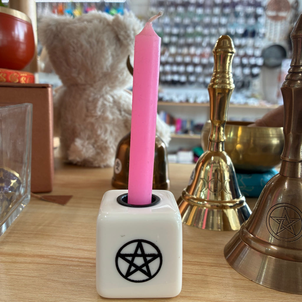 Pentagram Chime / Spell Candle Holder White