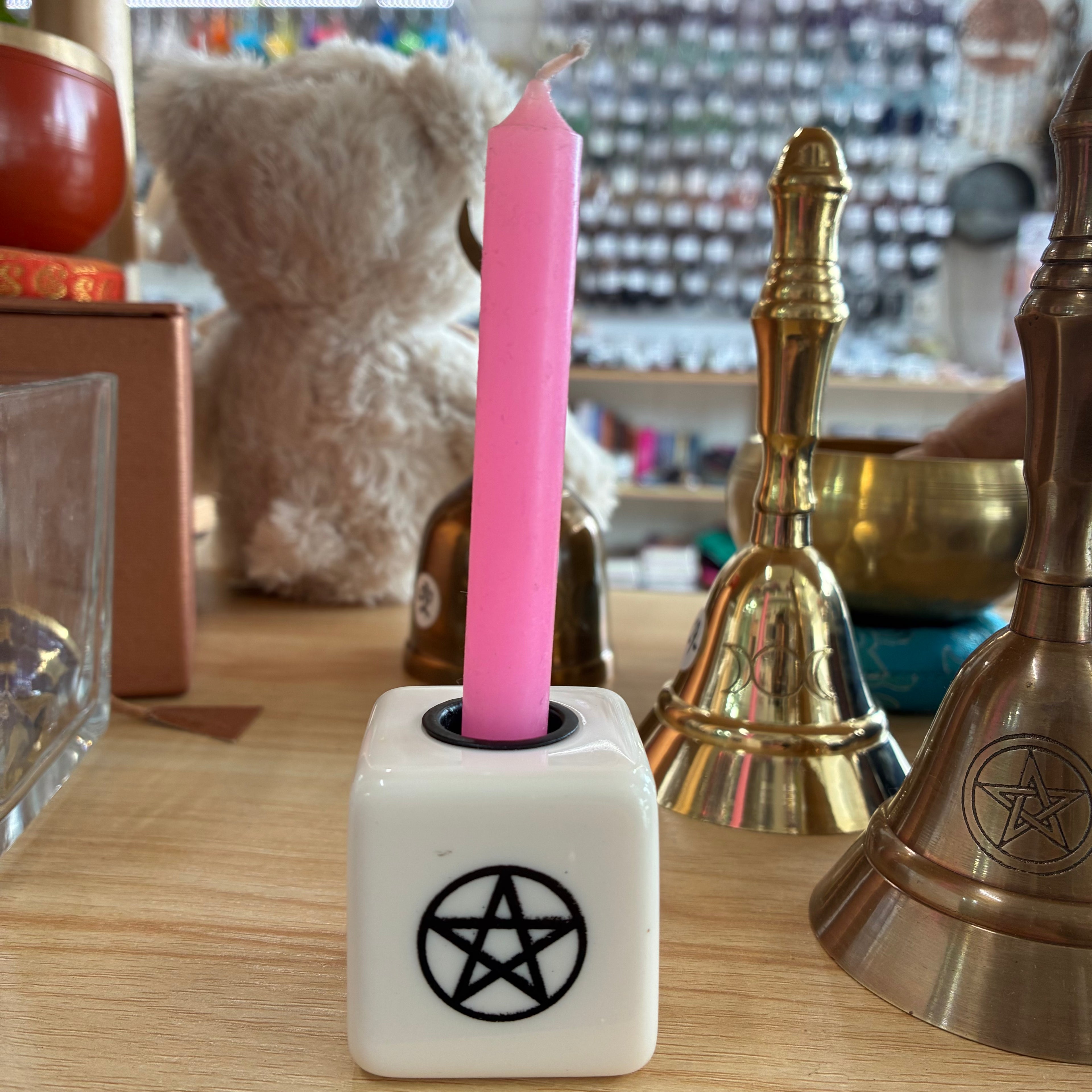 Pentagram Chime / Spell Candle Holder White