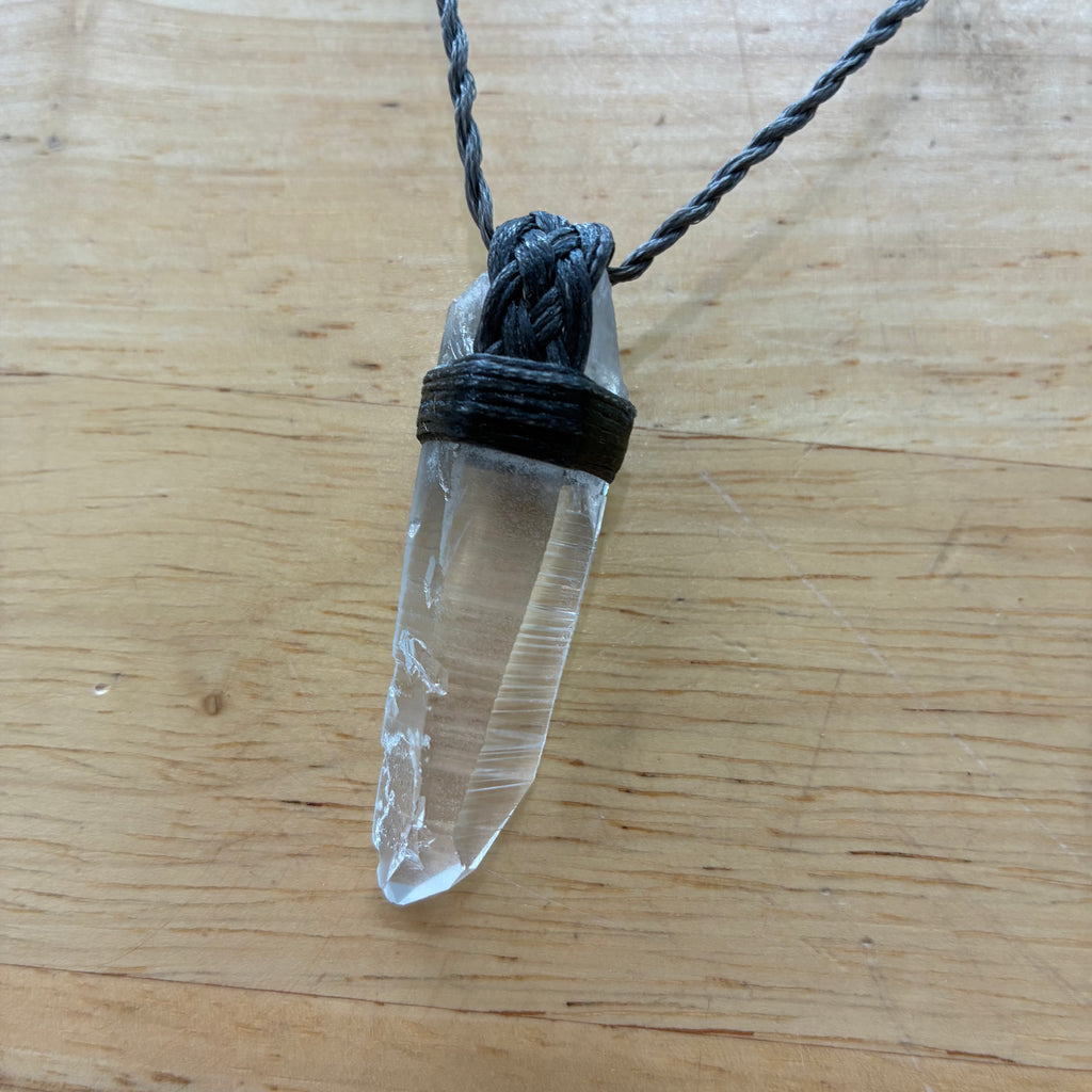 Etched Lemurian Quartz Leather Necklace - Transformation