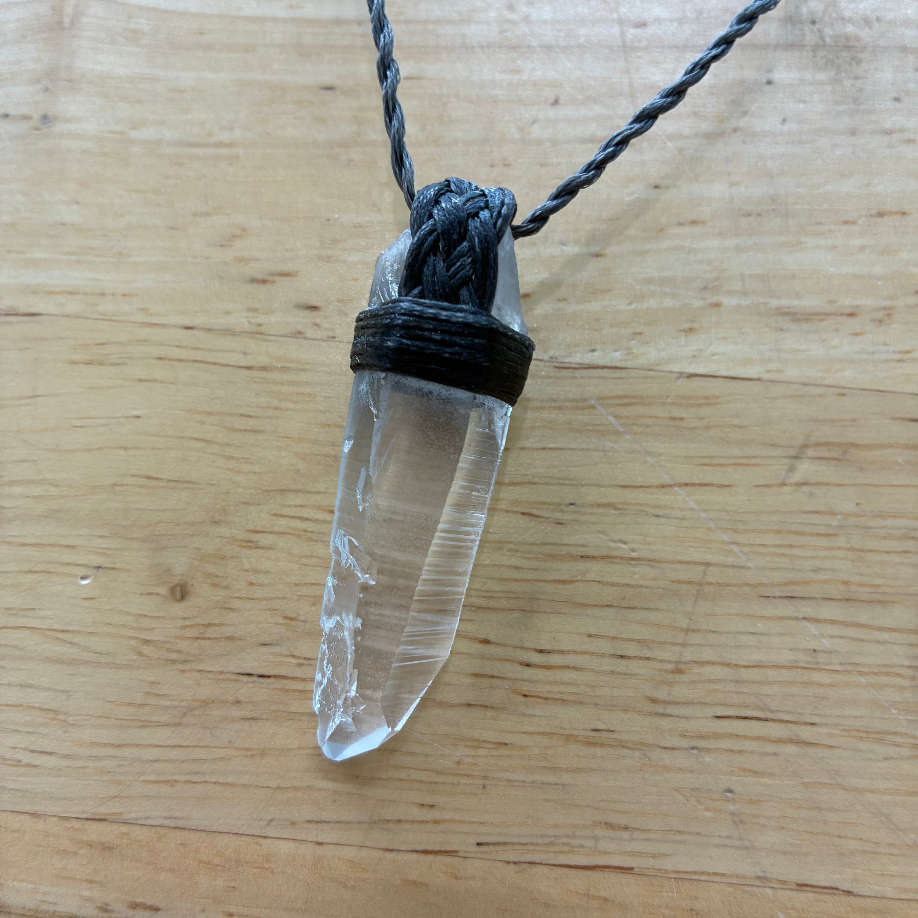 Etched Lemurian Quartz Leather Necklace - Transformation