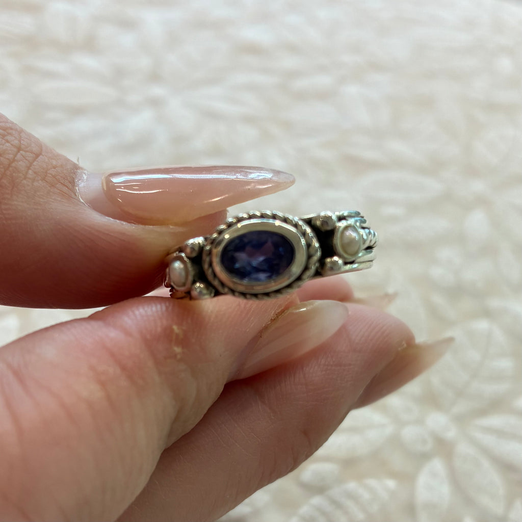 Iolite & Pearl 925 Sterling Silver Ring