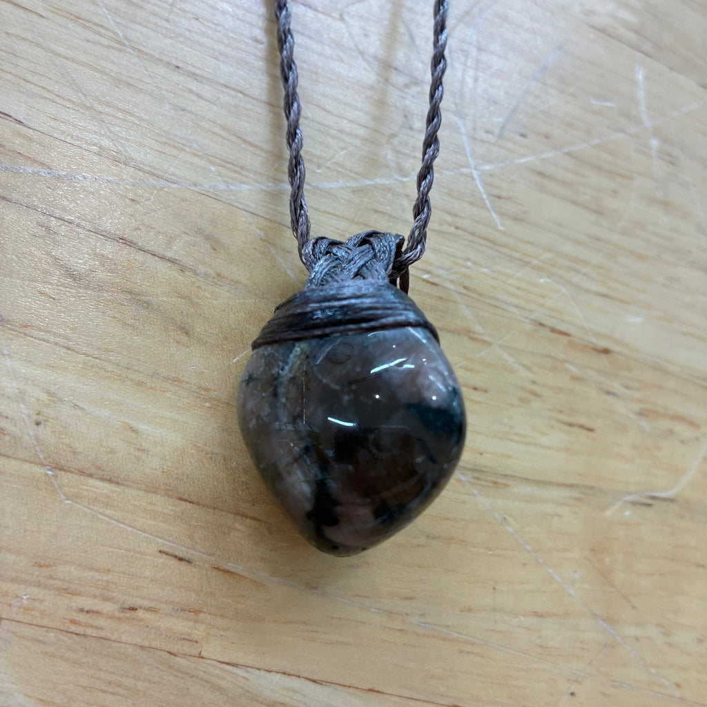 Chiastolite Leather Necklace - Grounding & Protection (Cross stone)