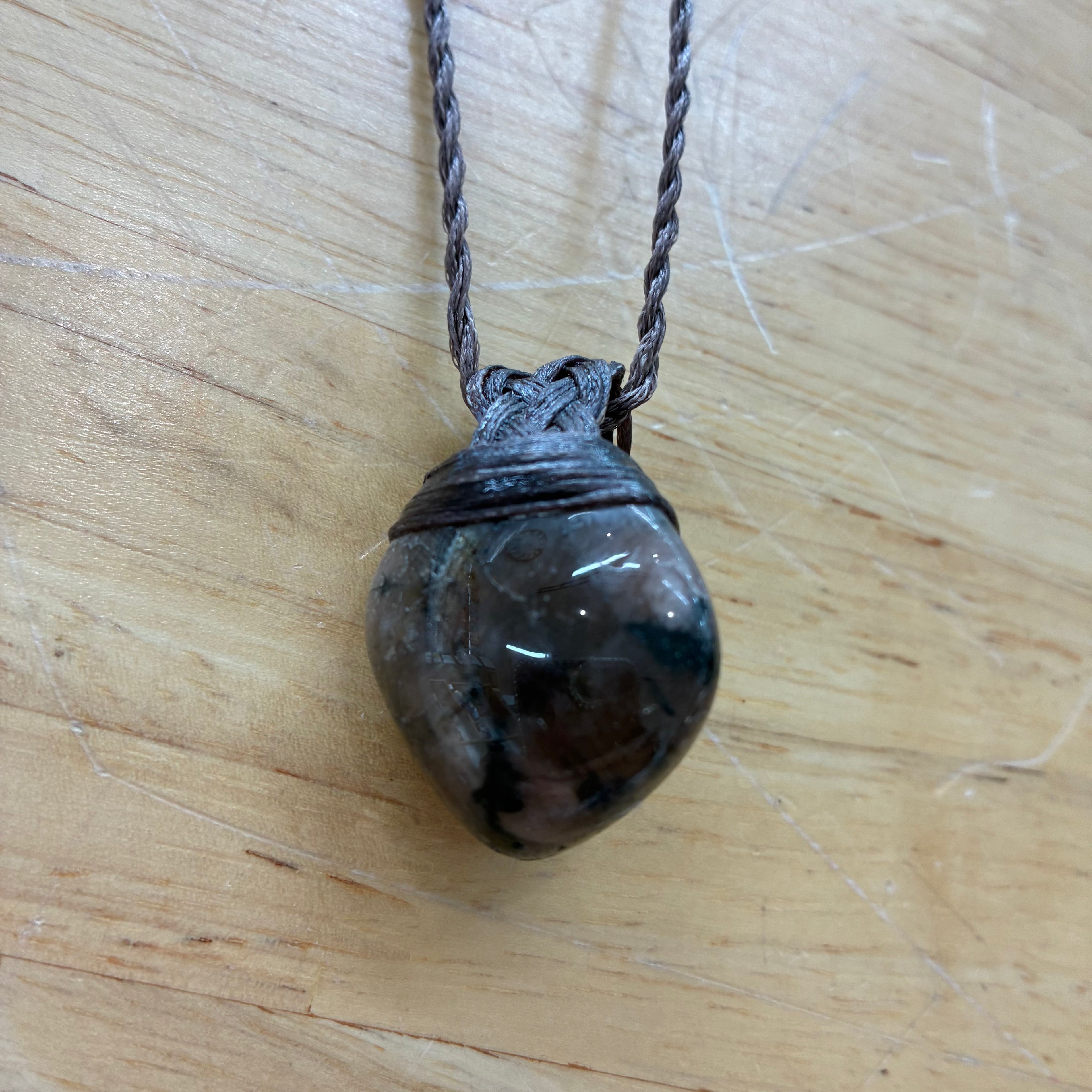 Chiastolite Leather Necklace - Grounding & Protection (Cross stone)