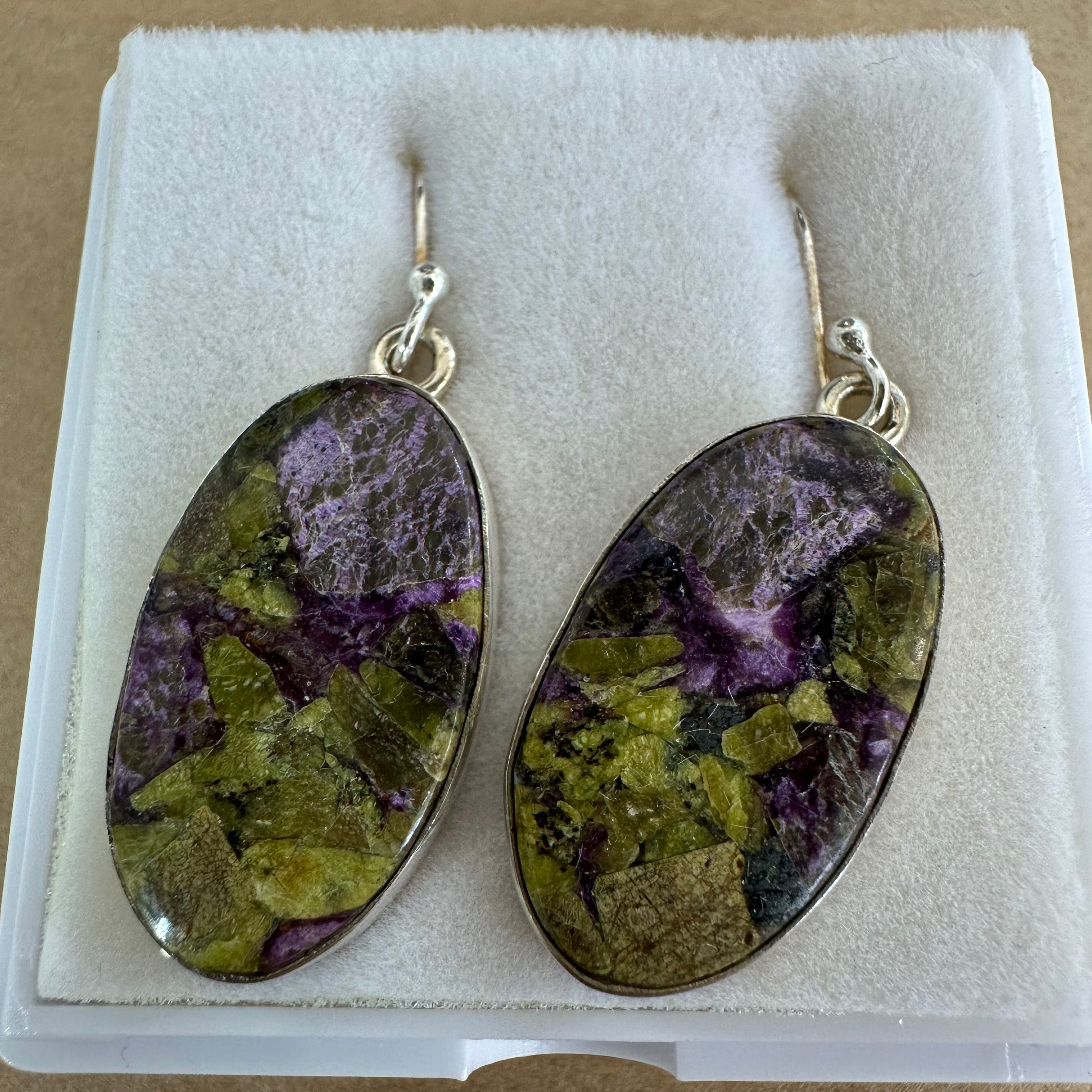 Serpentine & Stichite (Atlantisite) Oval Drop Earrings