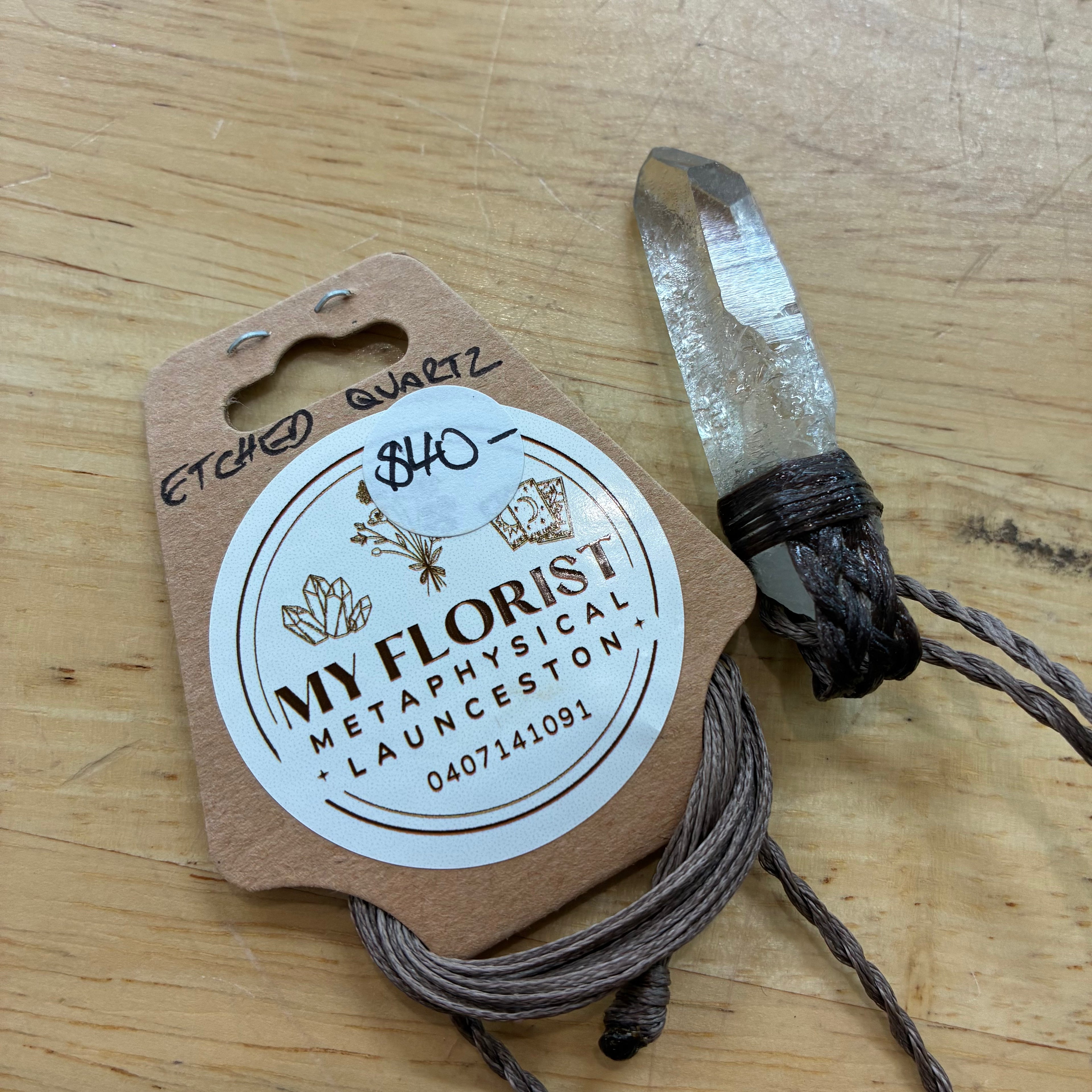 Etched Quartz Leather Necklace - Revelation