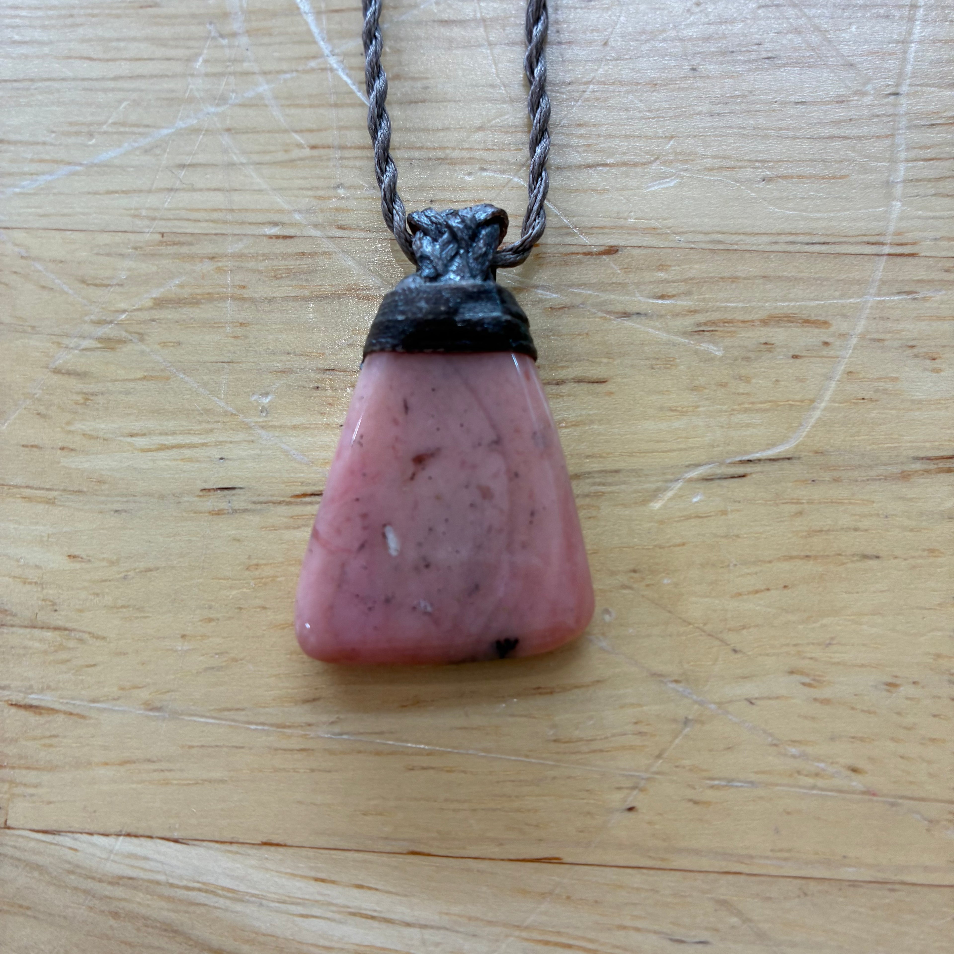 Pink Peruvian Opal Leather Necklace - Peace