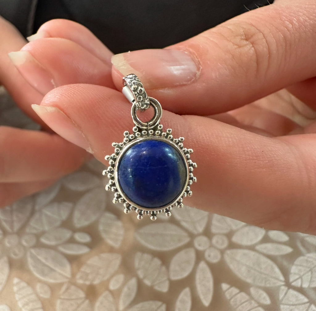 Lapis Lazuli Round Pendant Necklace: 925 Sterling Silver