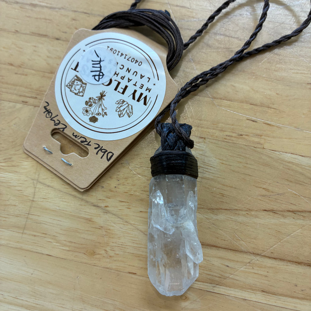 Double Terminated Key Quartz Leather Necklace - Access