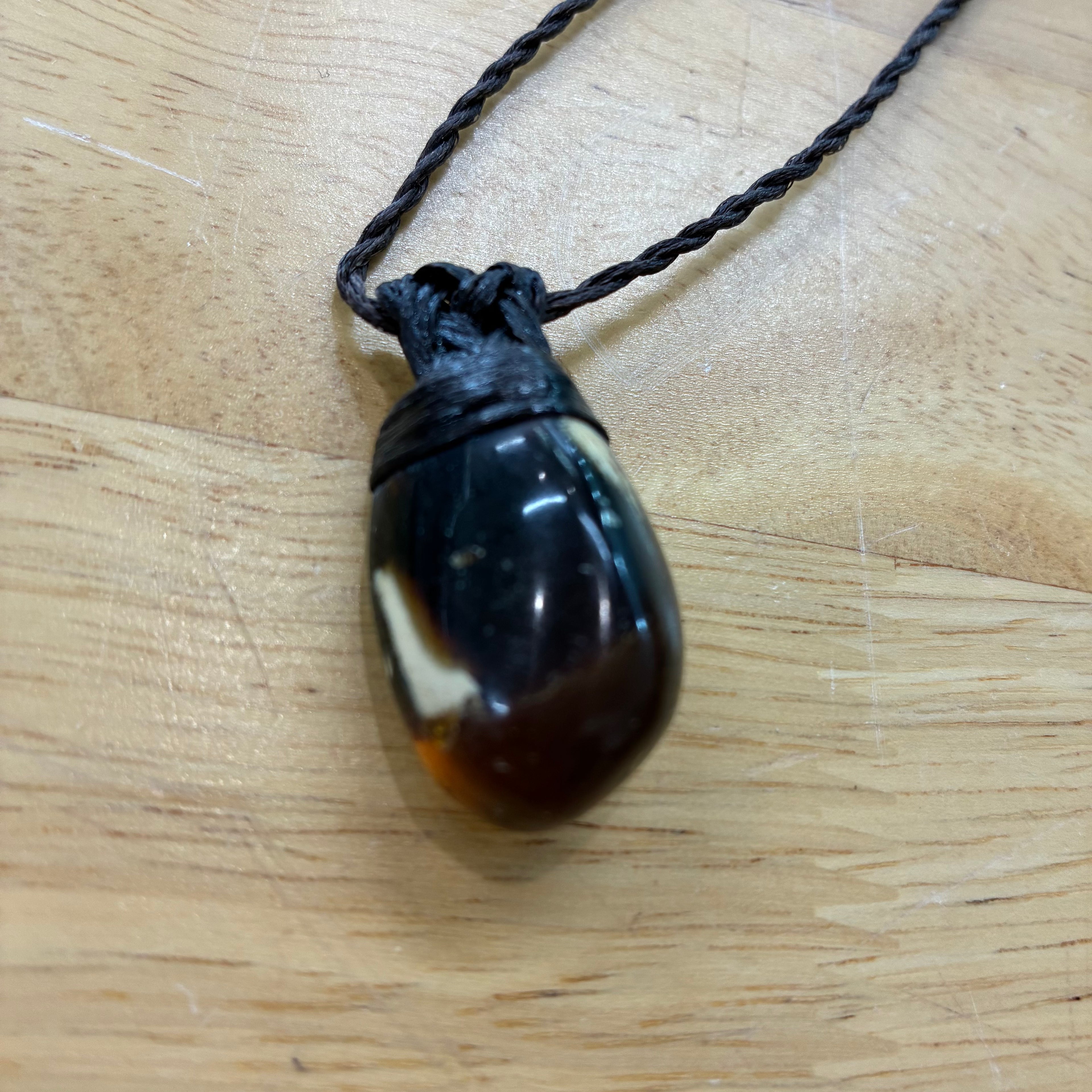 Zebra Amber Leather Necklace - Balance