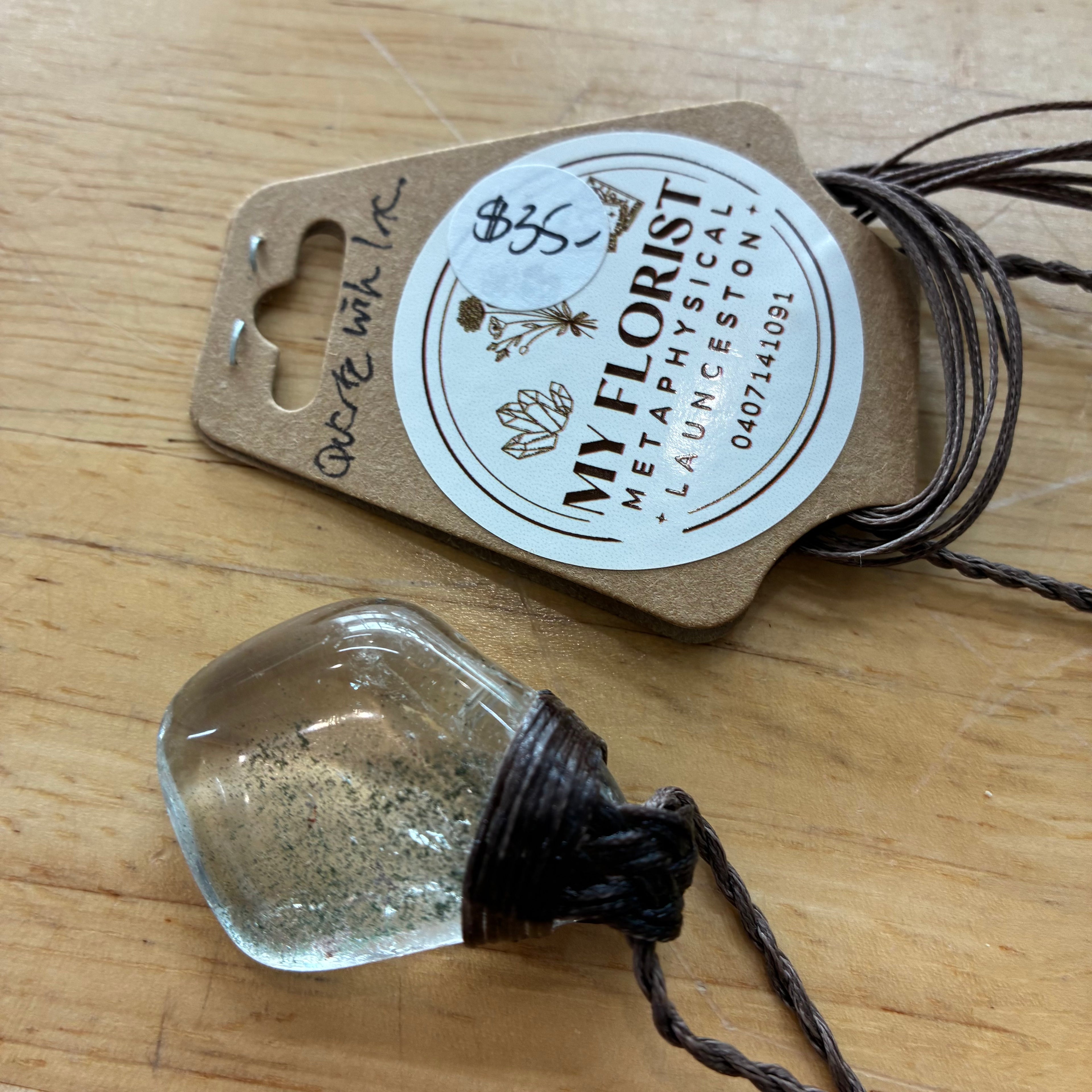 Clear Quartz with Inclusions Leather Necklace - Insight