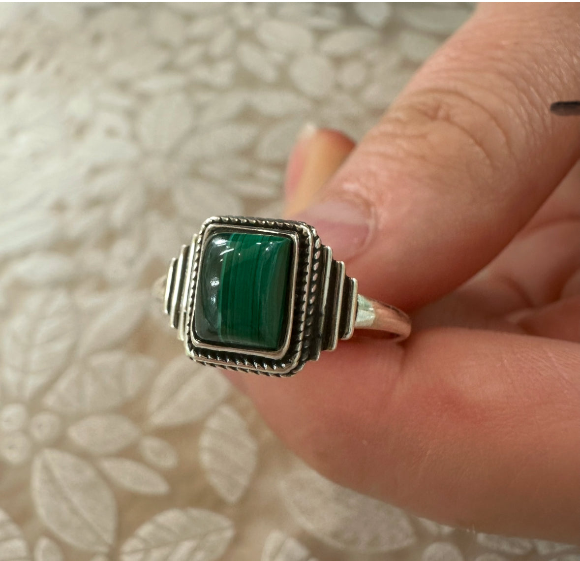 Malachite Oblong Ring – Transformation, Protection & Emotional Healing (AU O / US 7)