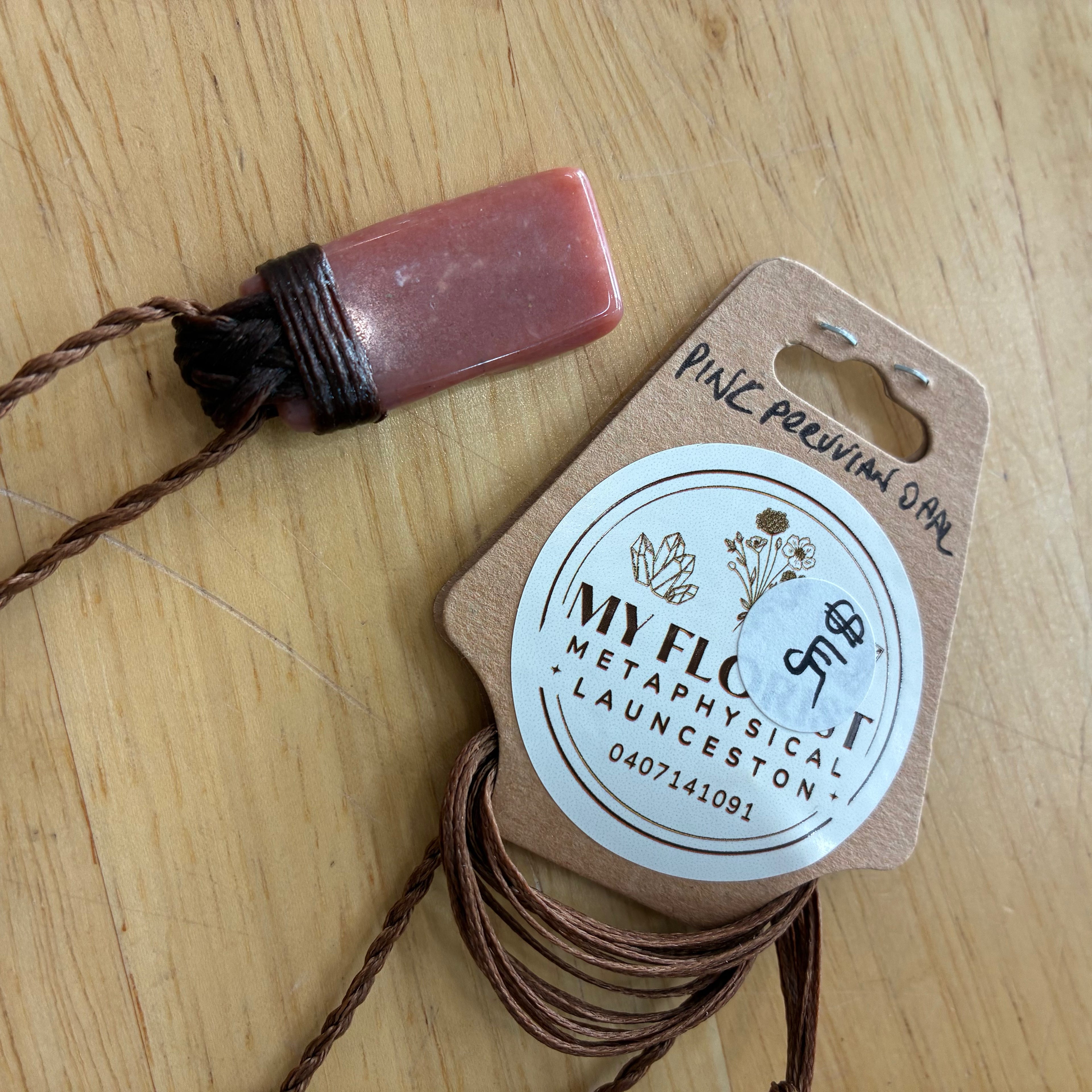 Pink Peruvian Opal Leather Necklace - Peace