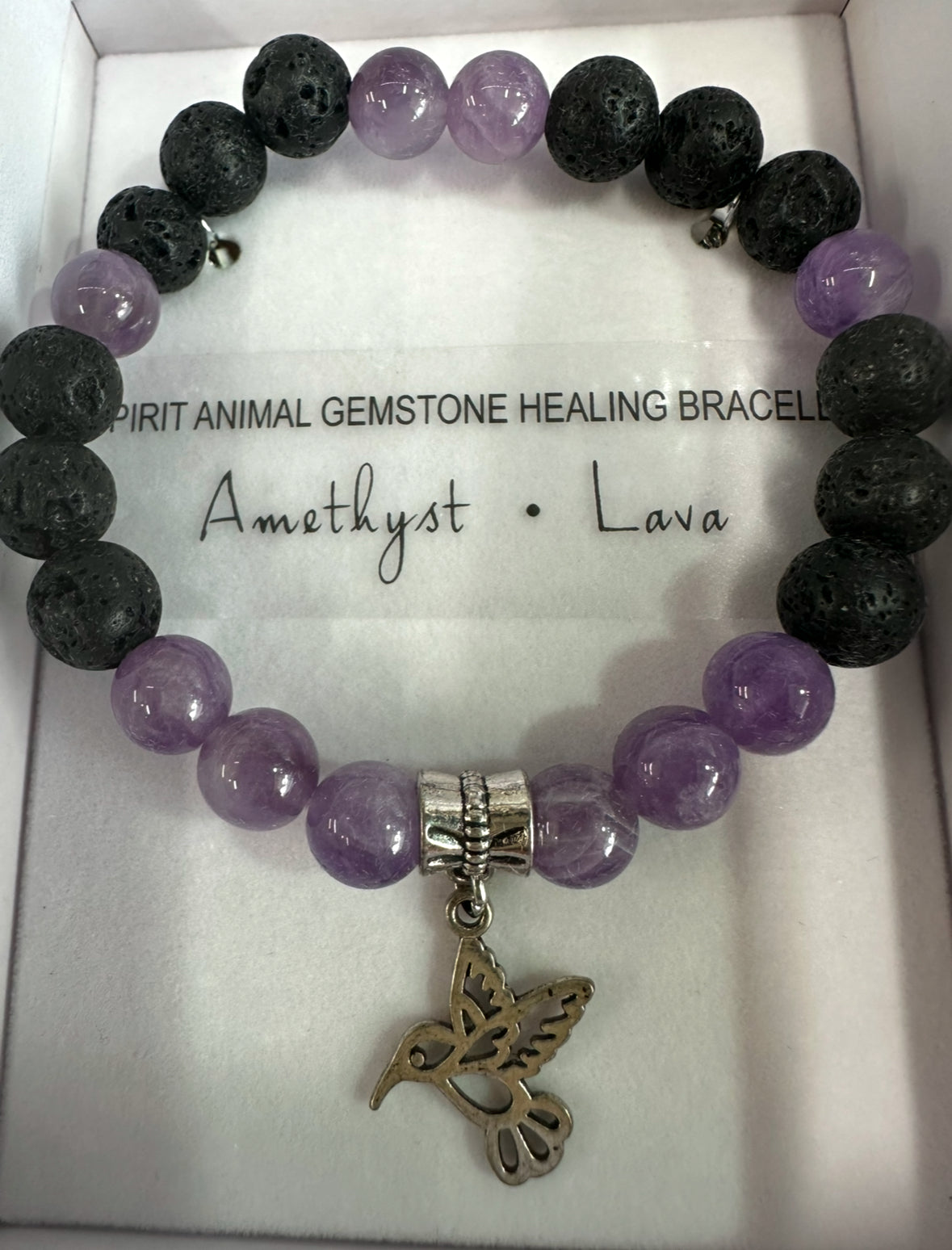Amethyst Humming Bird Spiritual Animal Bracelet Gift Boxed