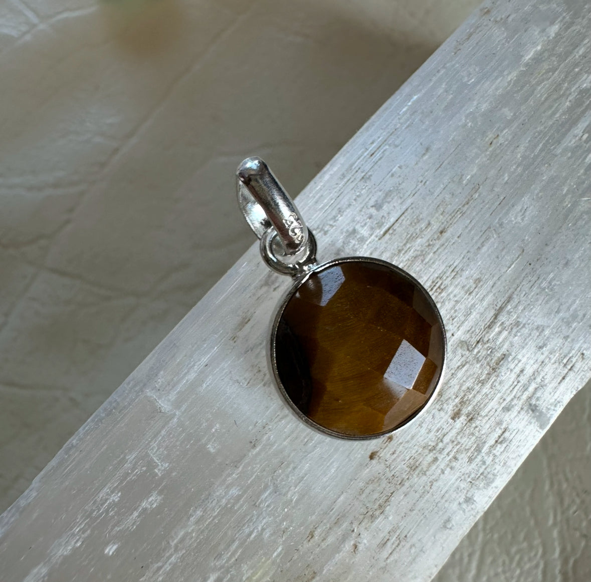 Tiger Eye Faceted Pendant Necklace: 925 Sterling Silver