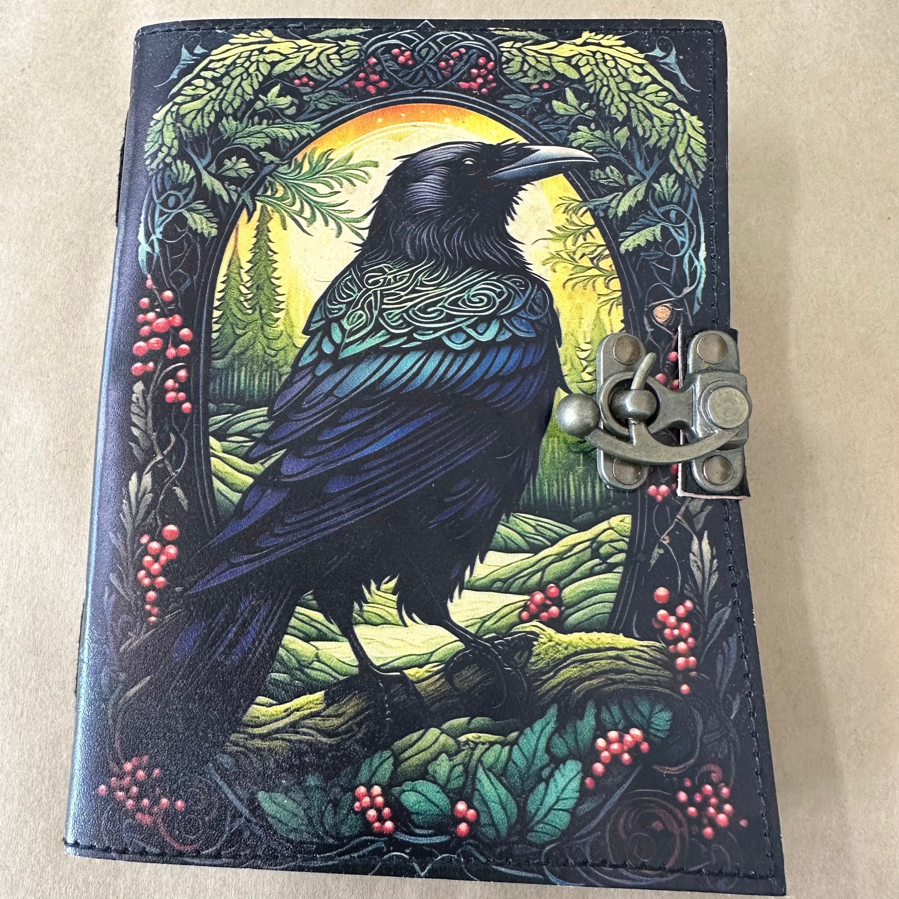 Raven - Printed Leather Journal with Clasps