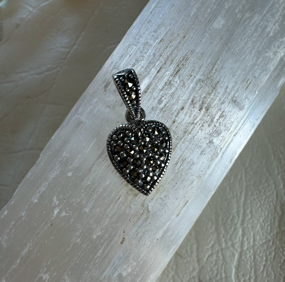 Marcasite Heart Pendant Necklace: 925 Sterling Silver