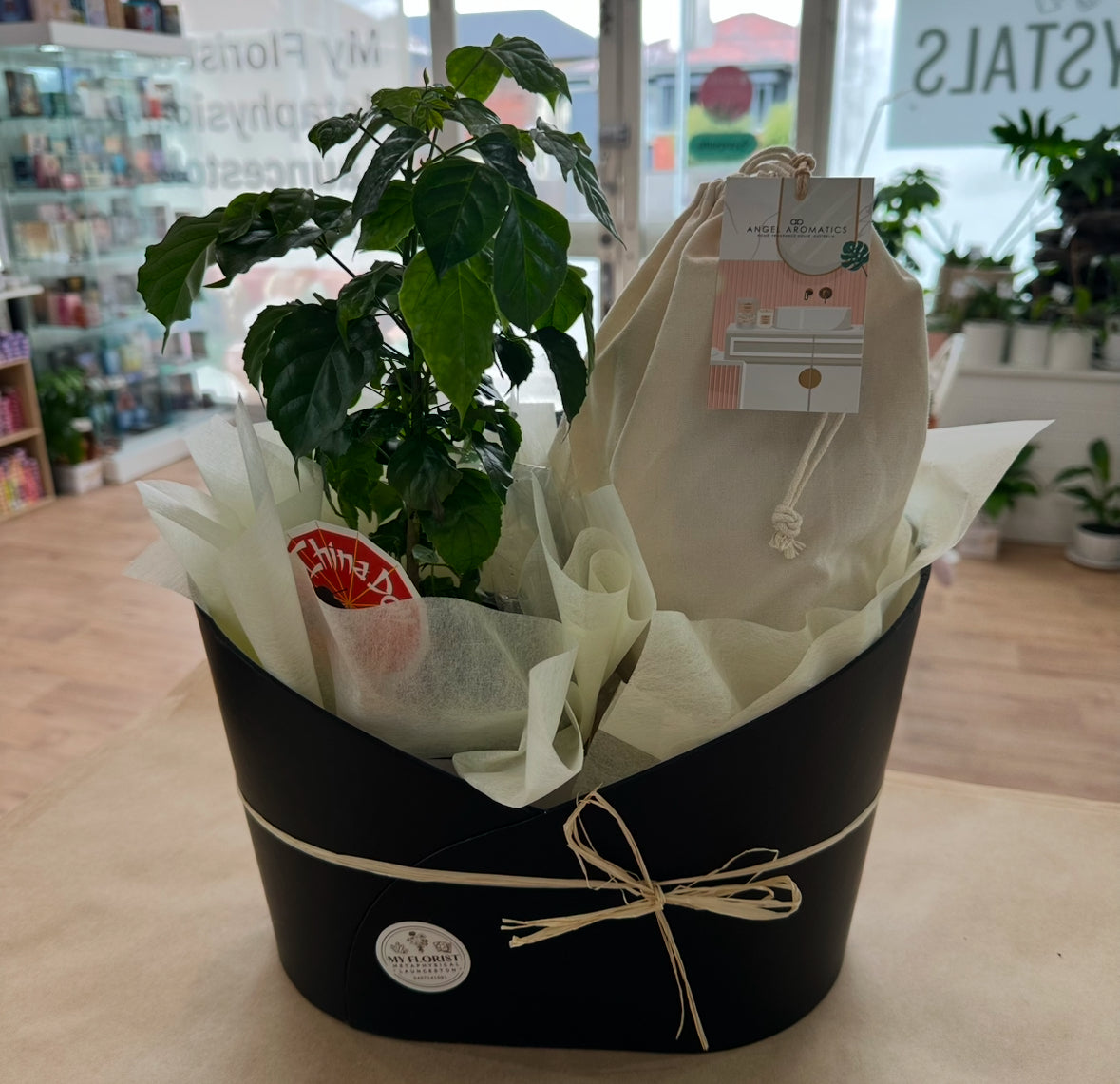Indoor Plant with Body Scrub & Candle Hamper