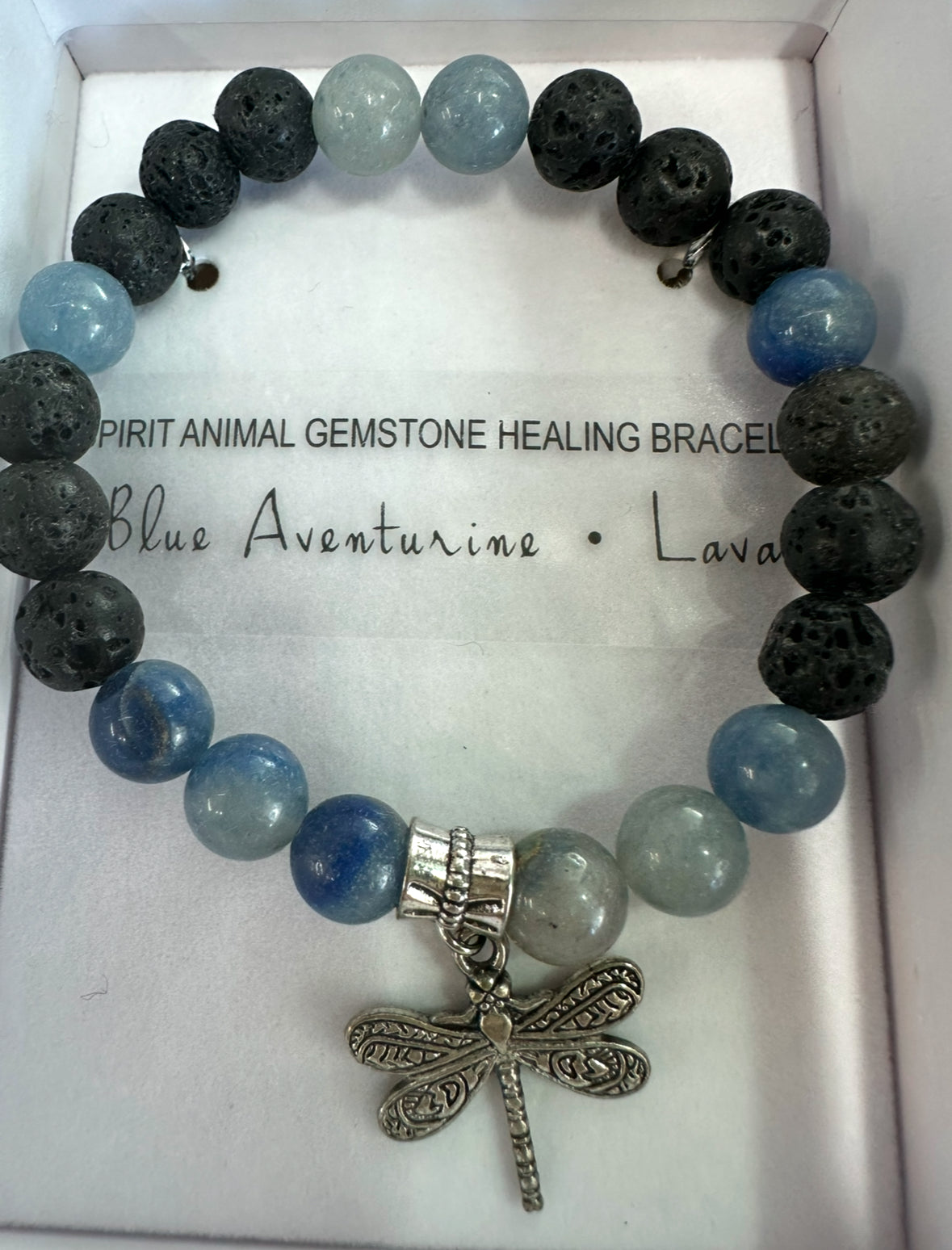 Blue Aventurine Dragonfly Spiritual Animal Bracelet Gift Boxed