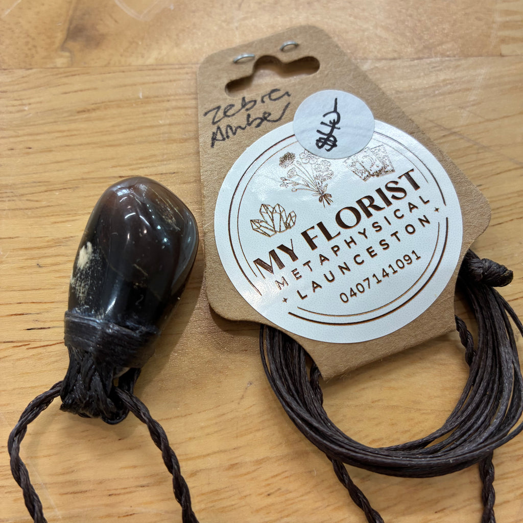 Zebra Amber Leather Necklace - Balance