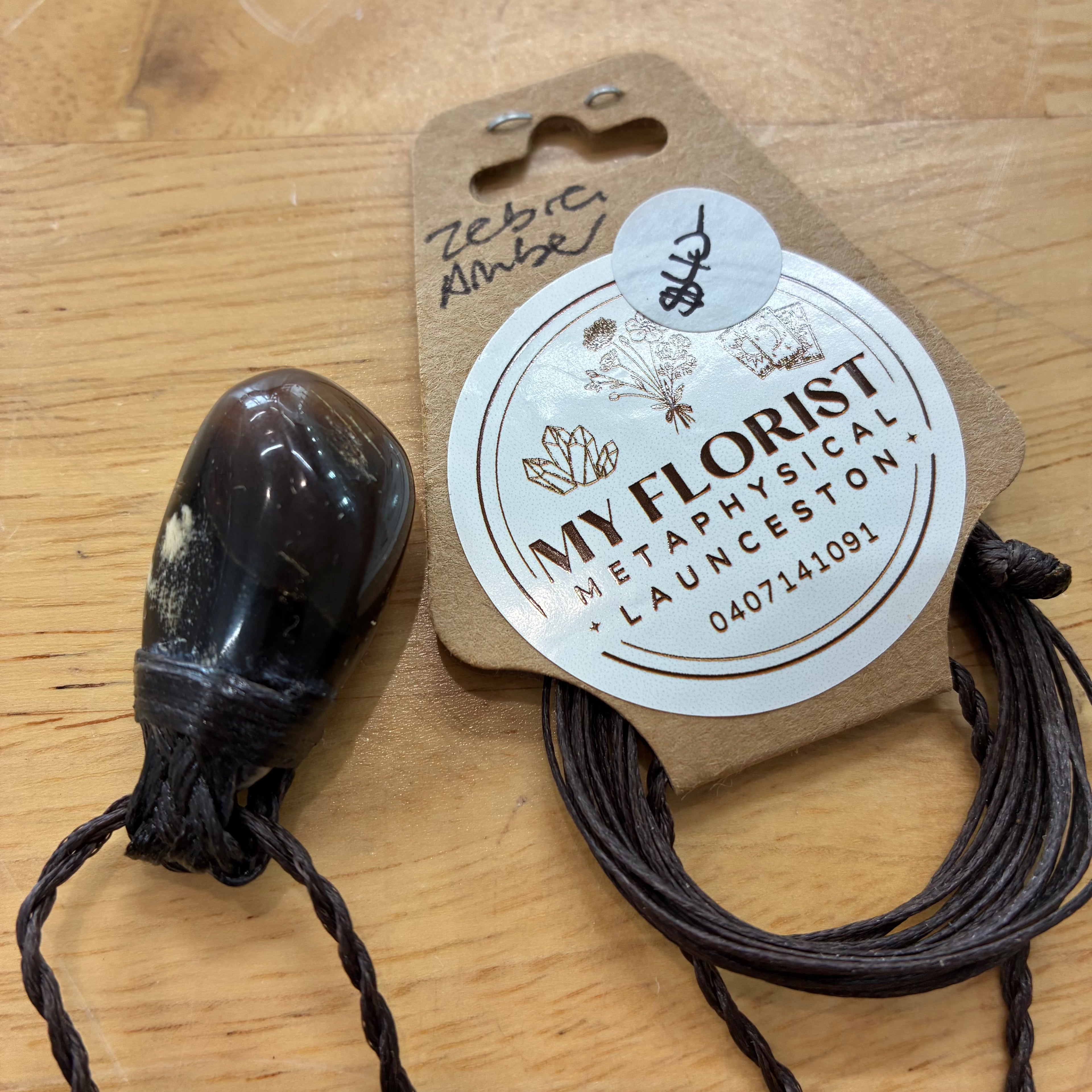 Zebra Amber Leather Necklace - Balance