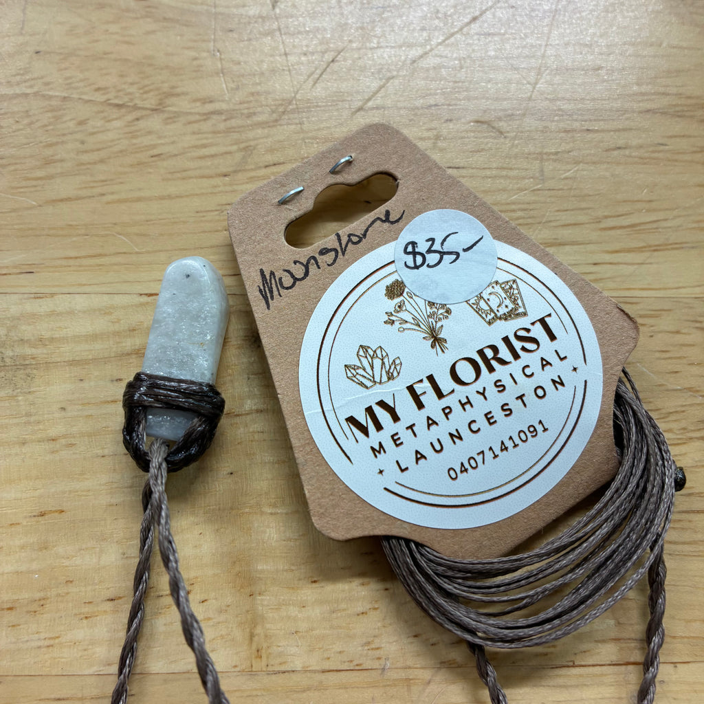 Rainbow Moonstone Leather Necklace - Intuition