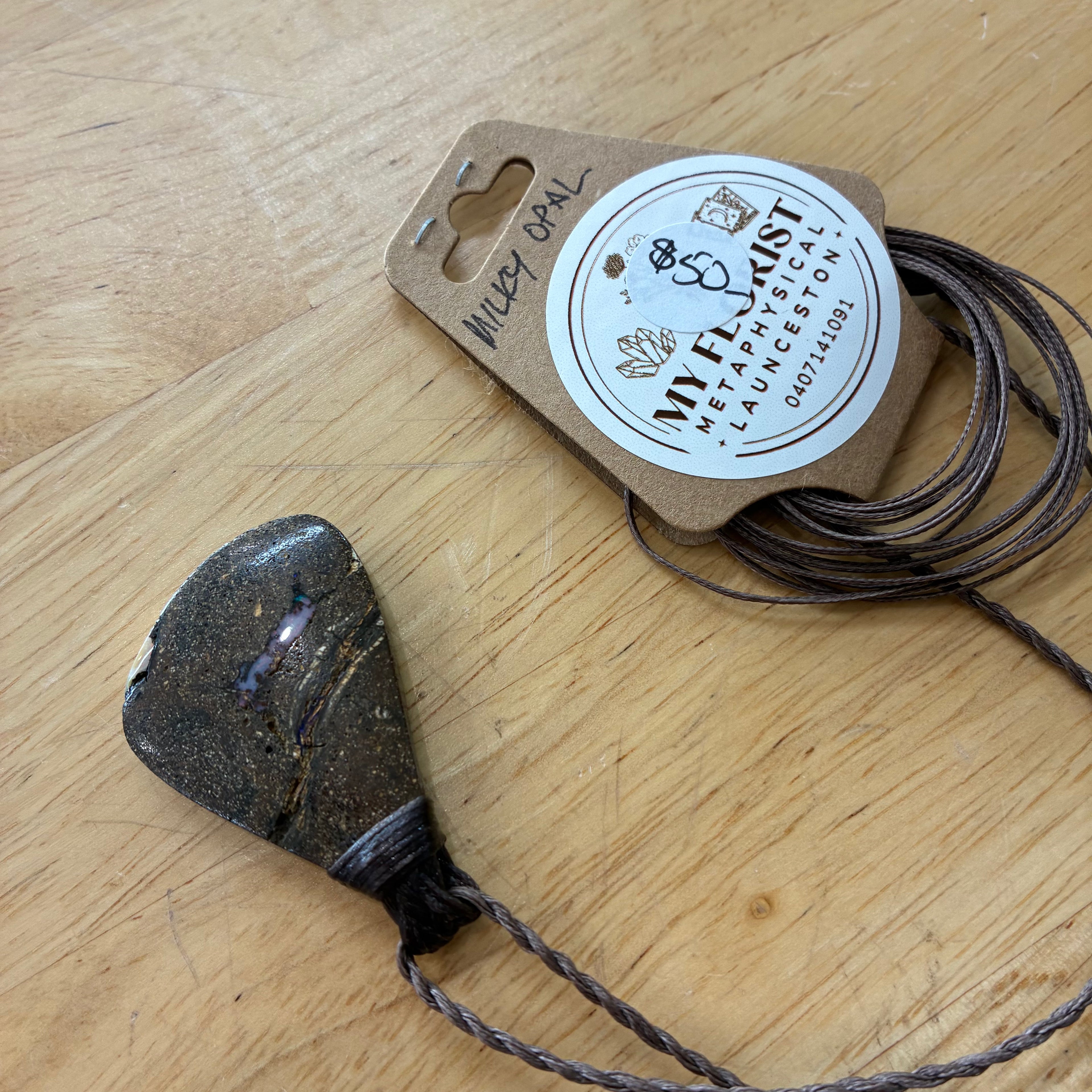 Milky Opal Leather Necklace - Hope