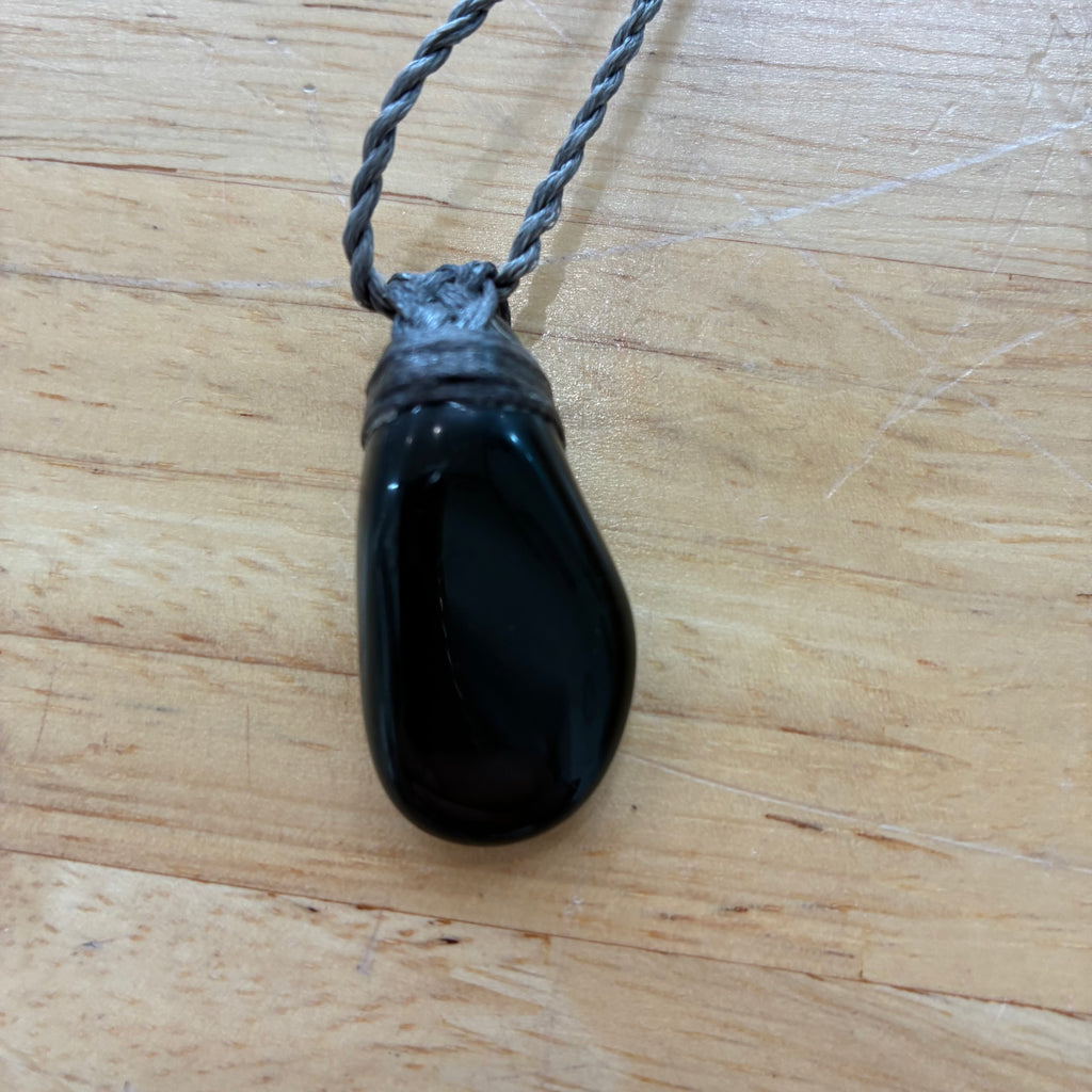 Black Onyx Leather Necklace - Protection