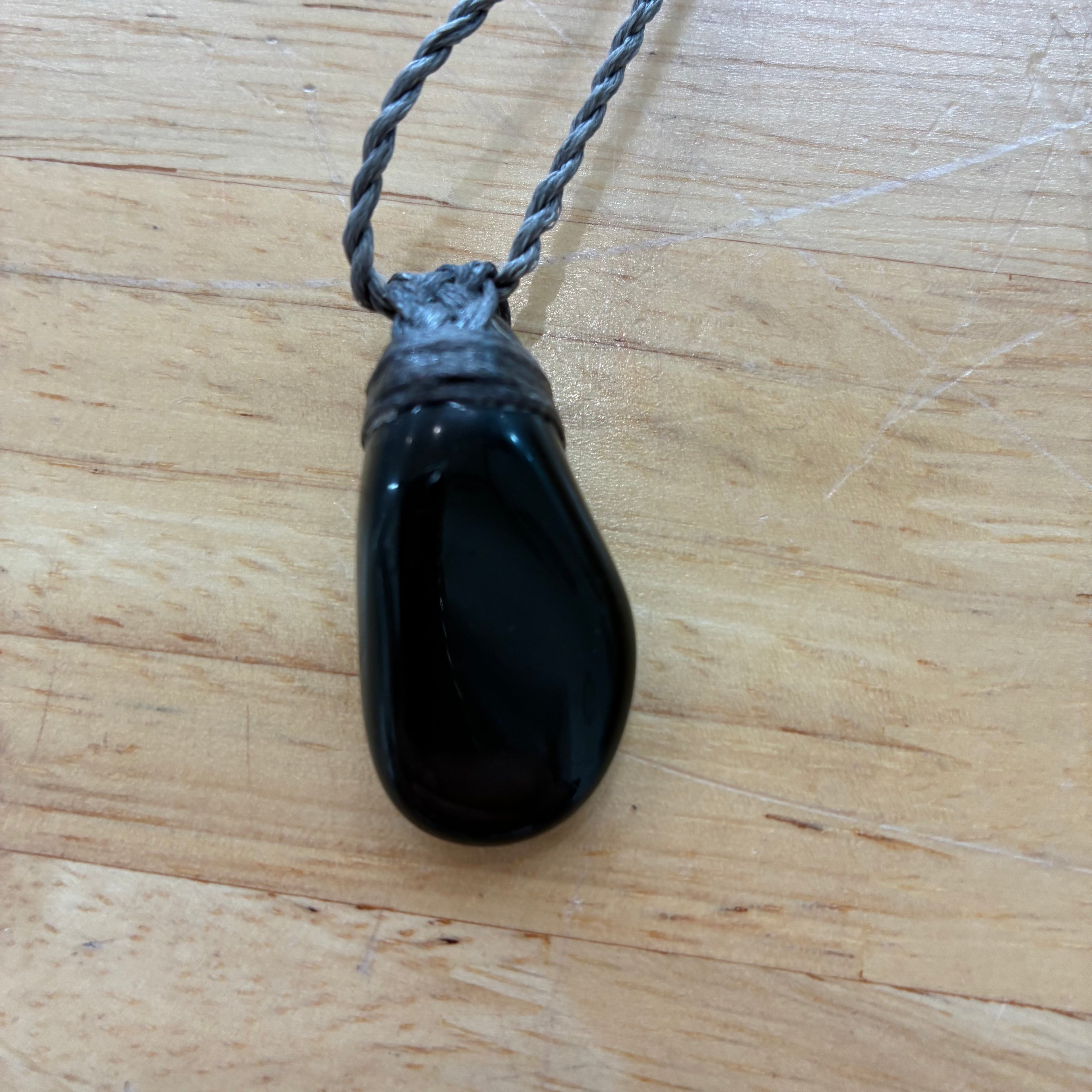 Black Onyx Leather Necklace - Protection