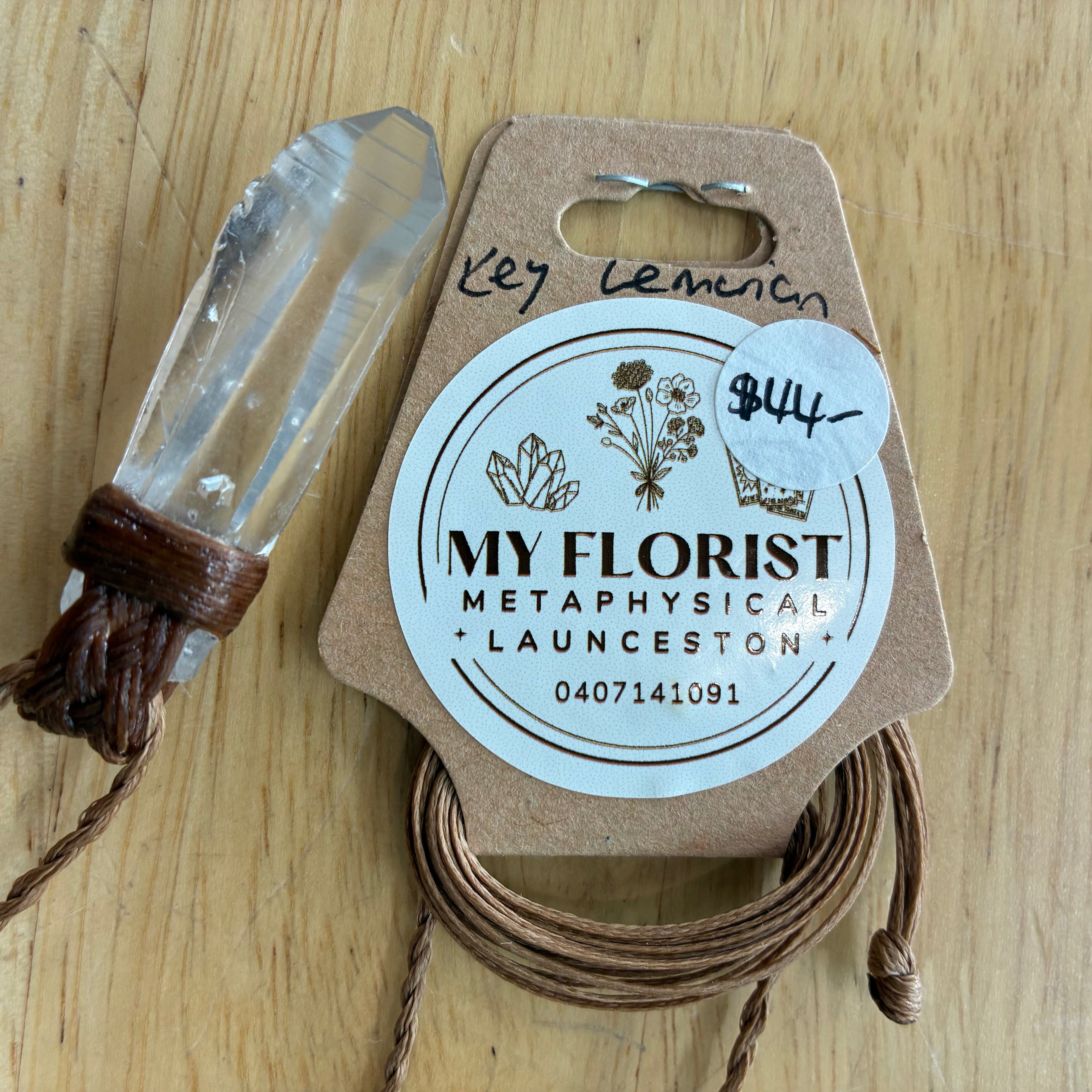 Key Lemurian Quartz Leather Necklace - Inner Wisdom