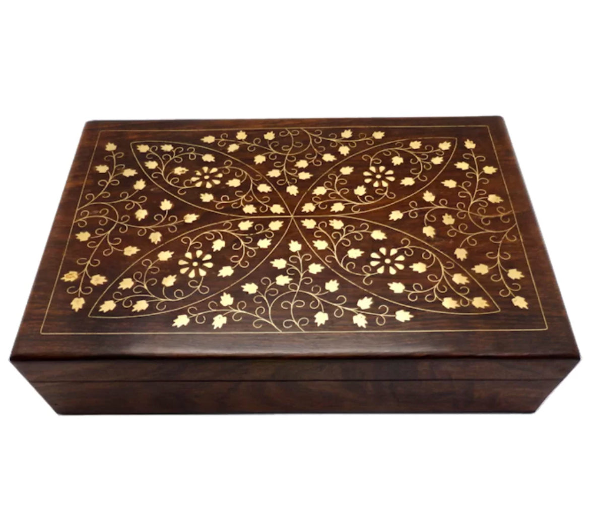 Wooden Inlay Daisy Jewellery Box Large
