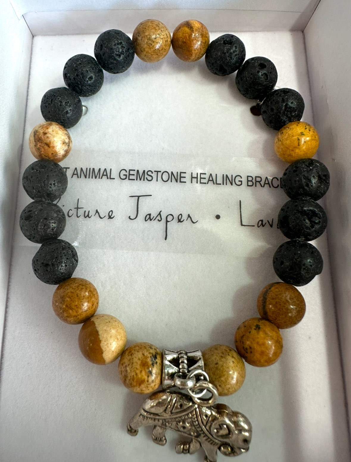 Picture Jasper Elephant Spiritual Animal Bracelet Gift Boxed