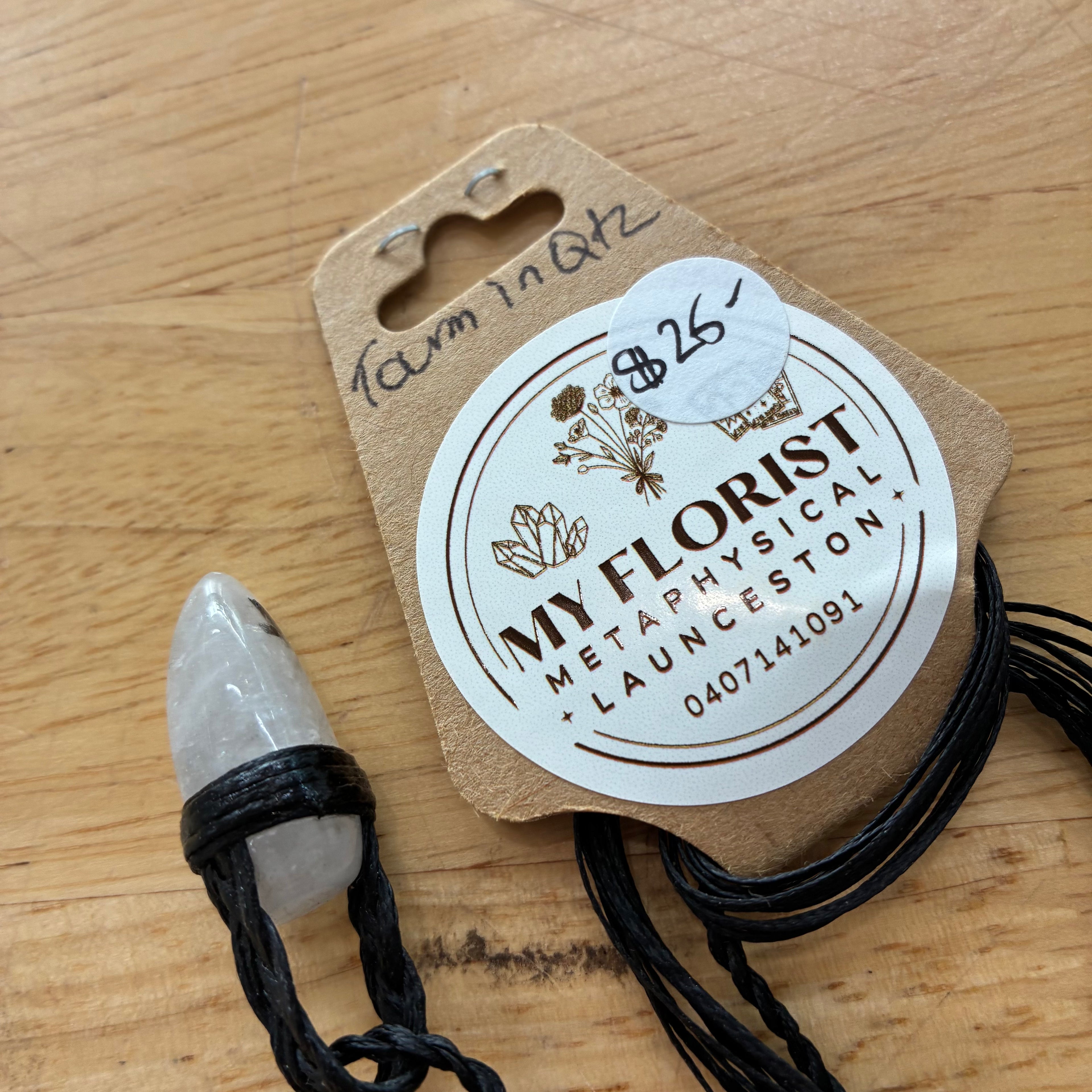 Tourmaline in Milky Quartz Leather Necklace - Calm & Protection