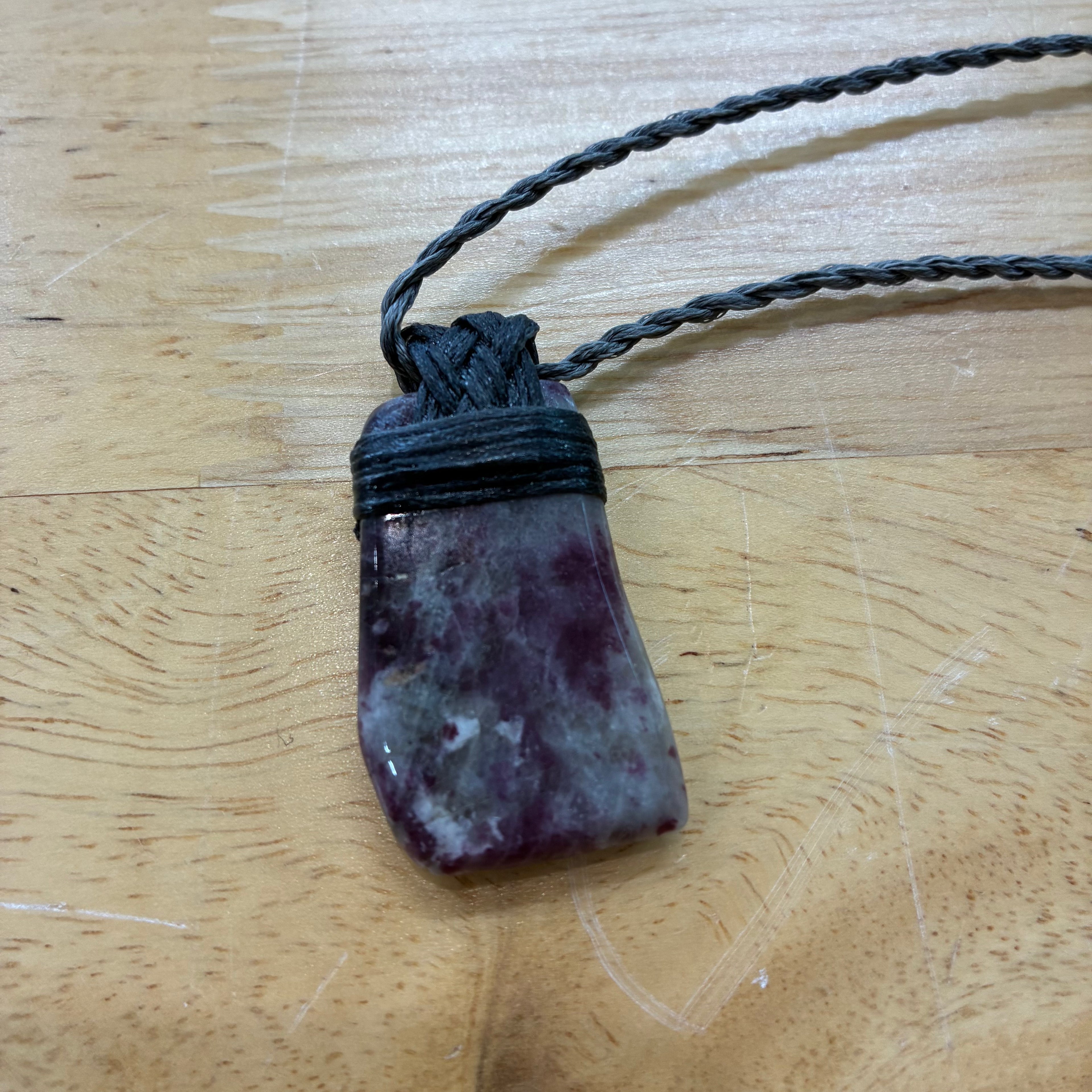 Pink Tourmaline (Rubellite) Leather Necklace - Heart Healing