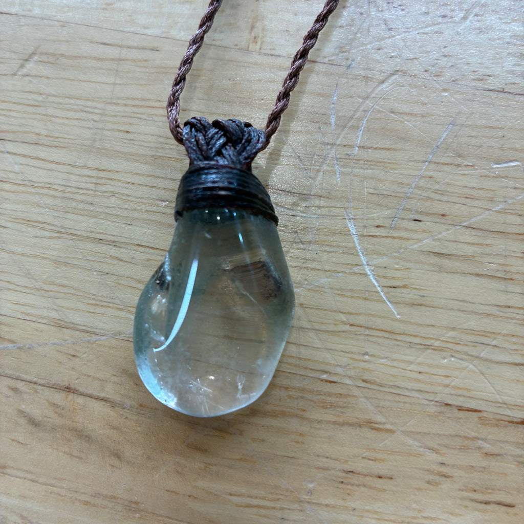 Clear Quartz with Inclusions Leather Necklace - Insight