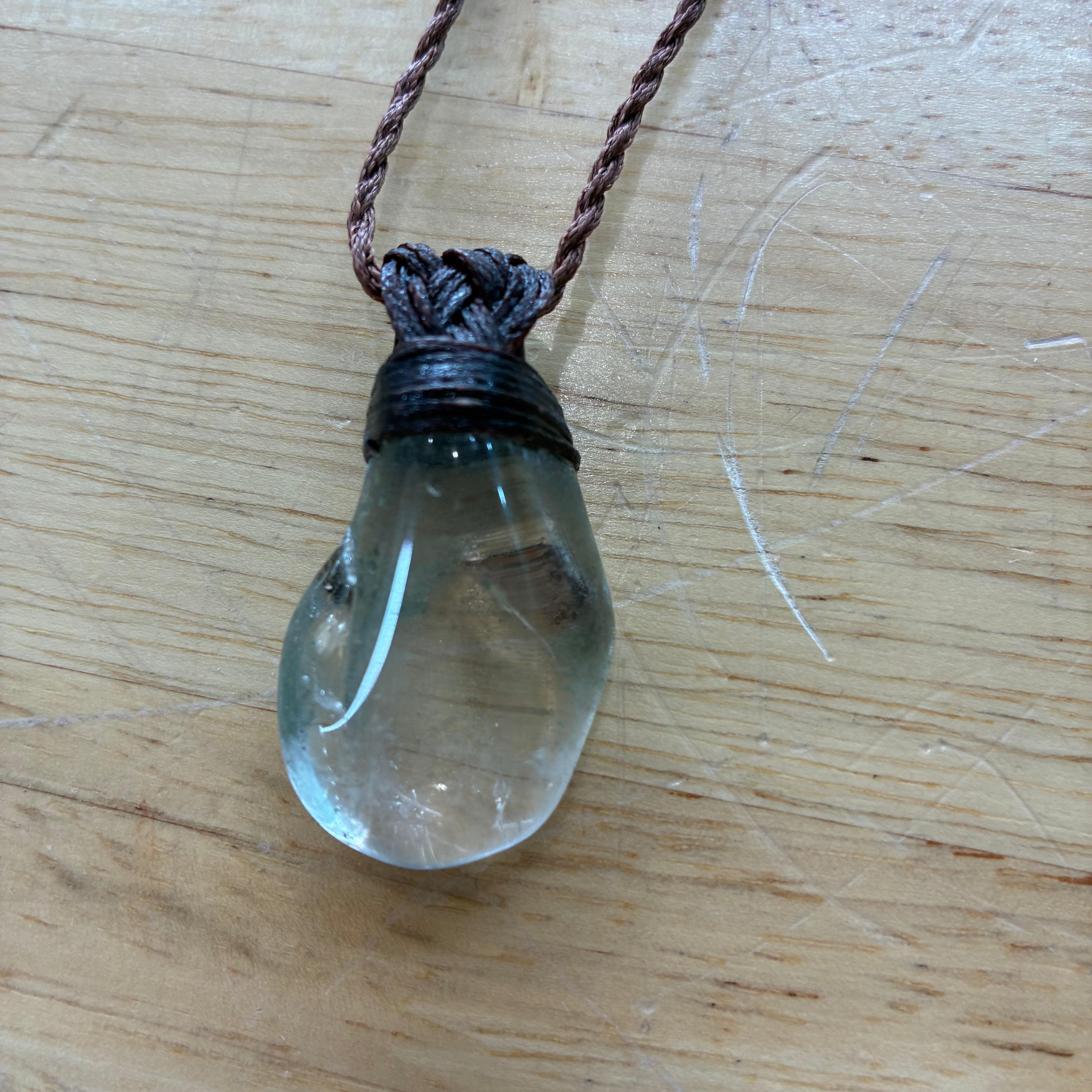 Clear Quartz with Inclusions Leather Necklace - Insight