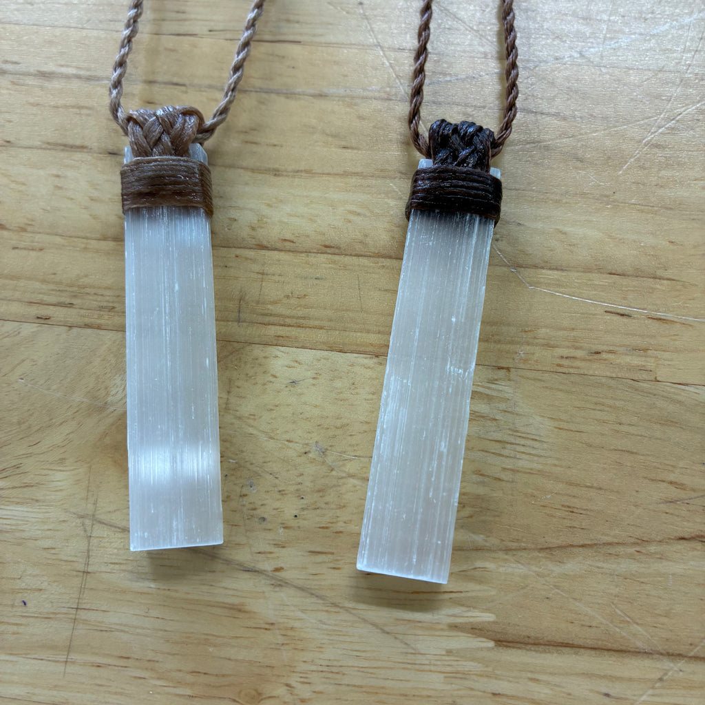 Satin Spar Leather Necklace - CLEANSING