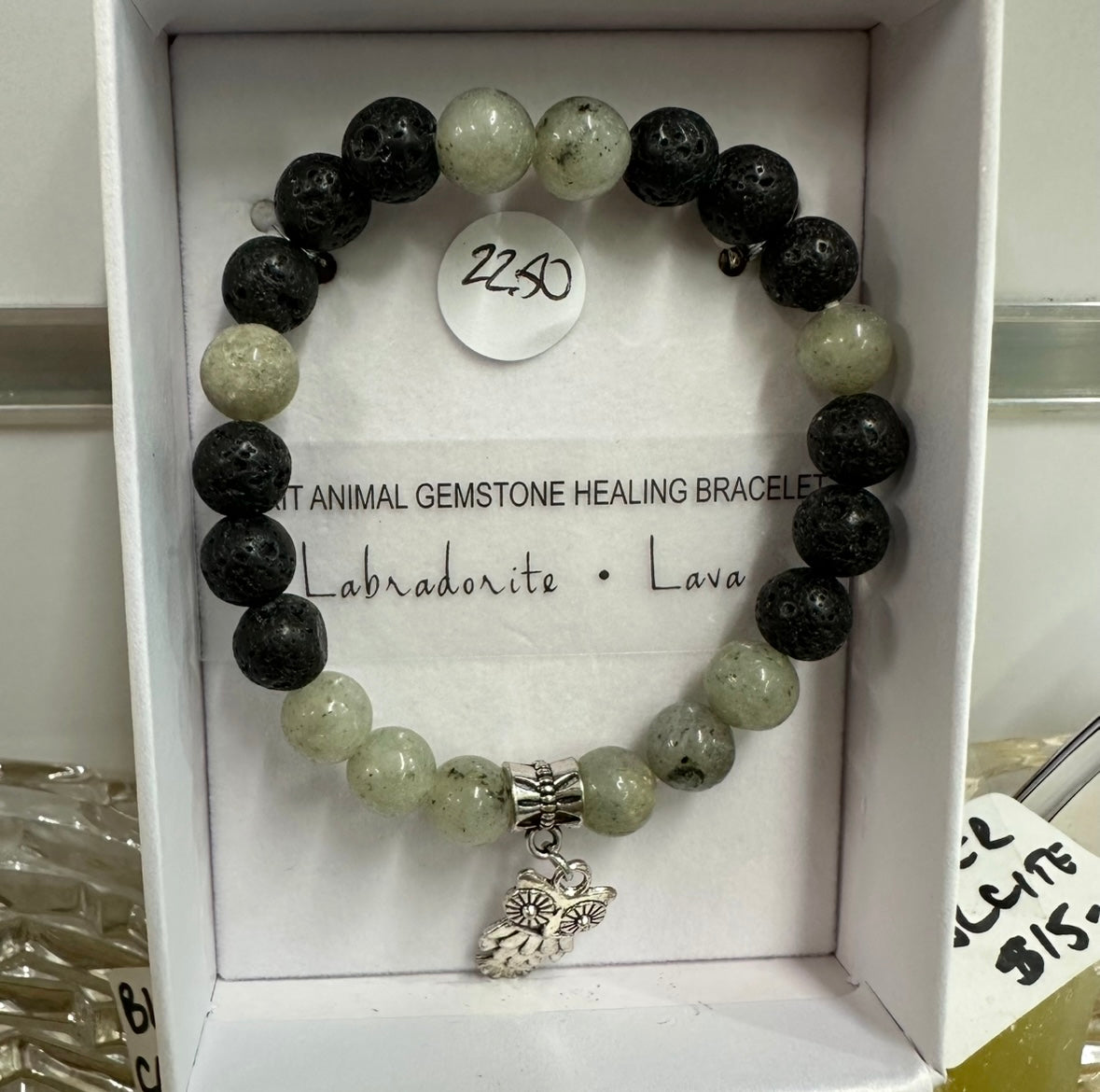 Labradorite and Owl Spiritual Animal Bracelet Gift Boxed