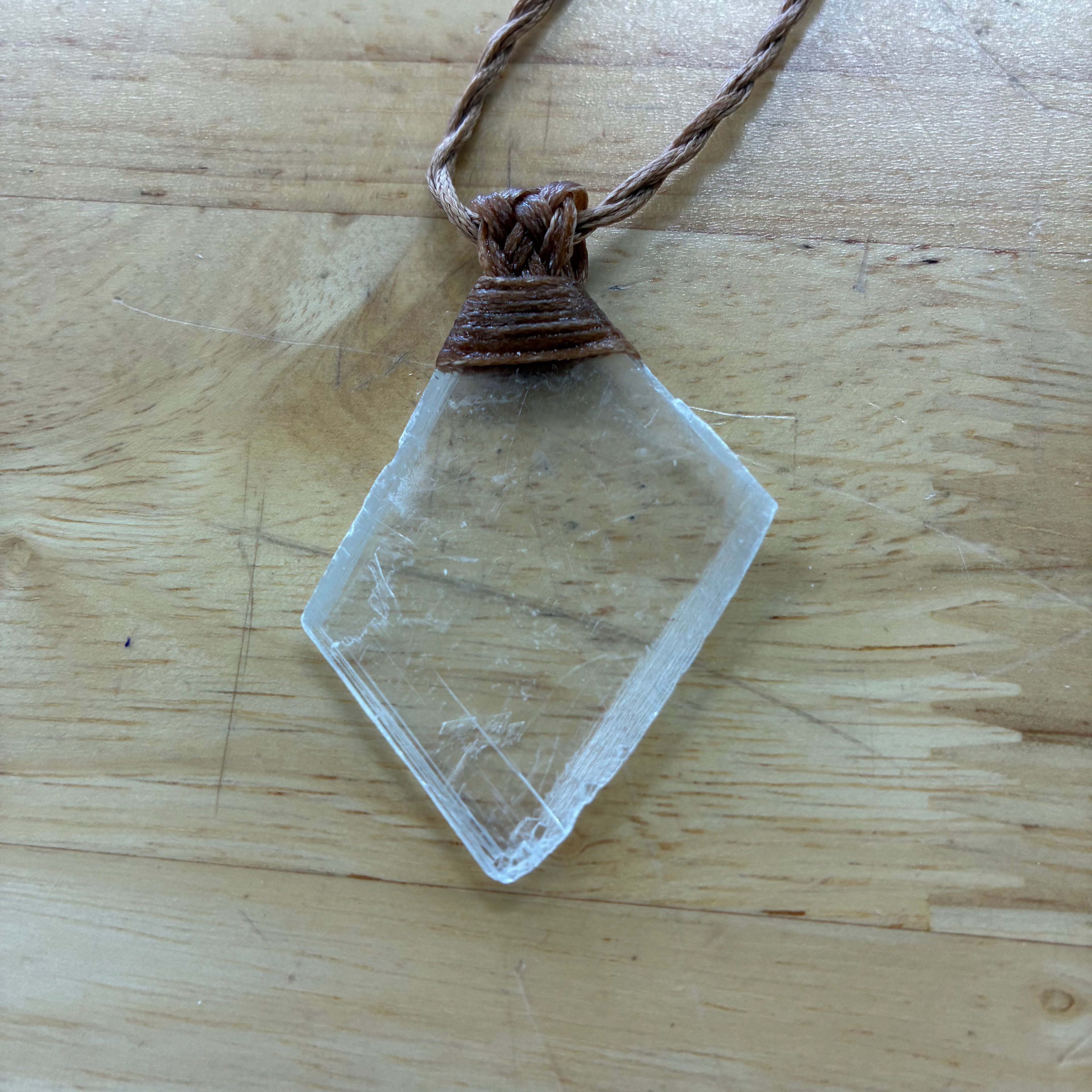 Selenite Leather Necklace - Clarity