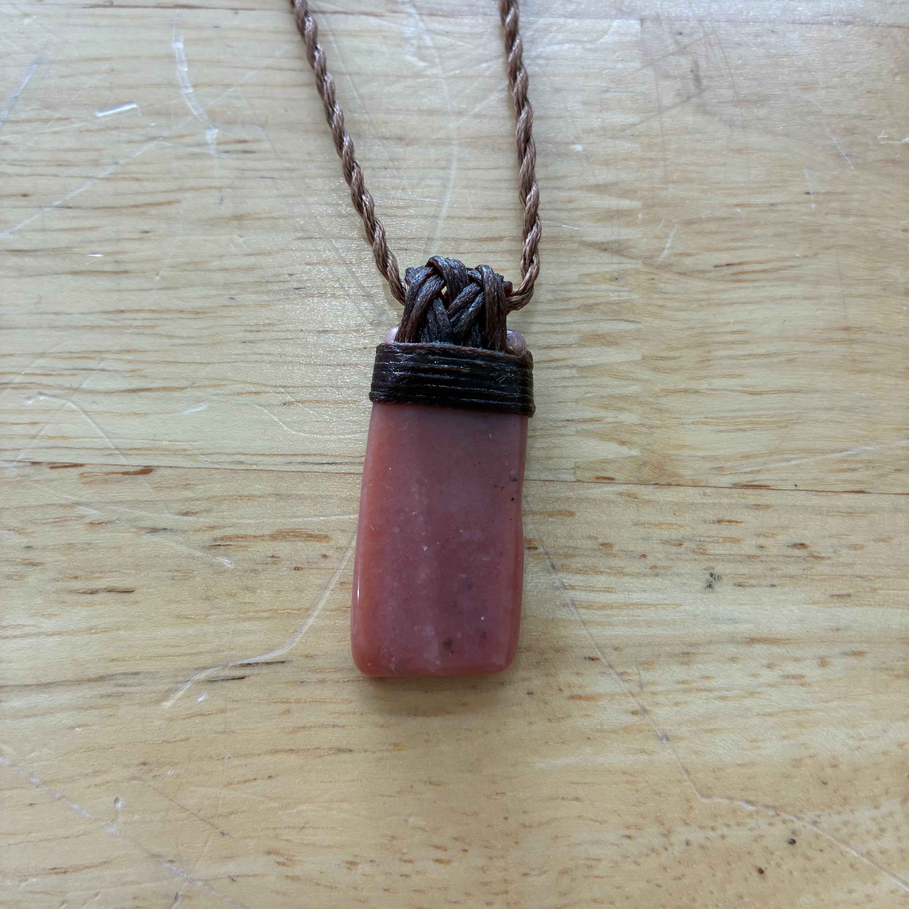 Pink Peruvian Opal Leather Necklace - Peace
