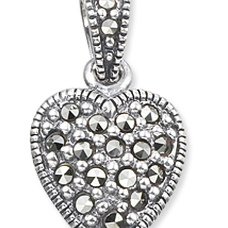 Marcasite Heart Pendant Necklace: 925 Sterling Silver