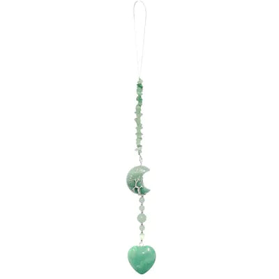 Green Aventurine Moon Heart Hanging