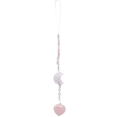 Rose Quartz Moon Heart Hanging